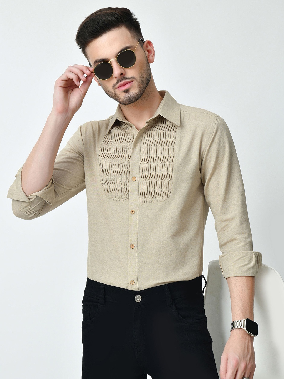 

BAESD Men Standard Opaque Casual Shirt, Beige