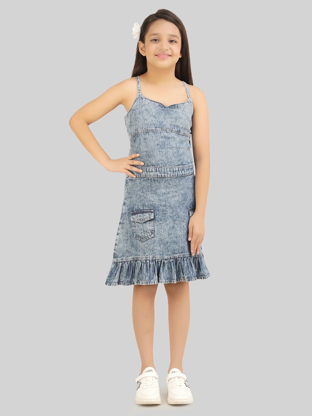 

BEING NAUGHTY Girls Denim A-Line Dress, Blue