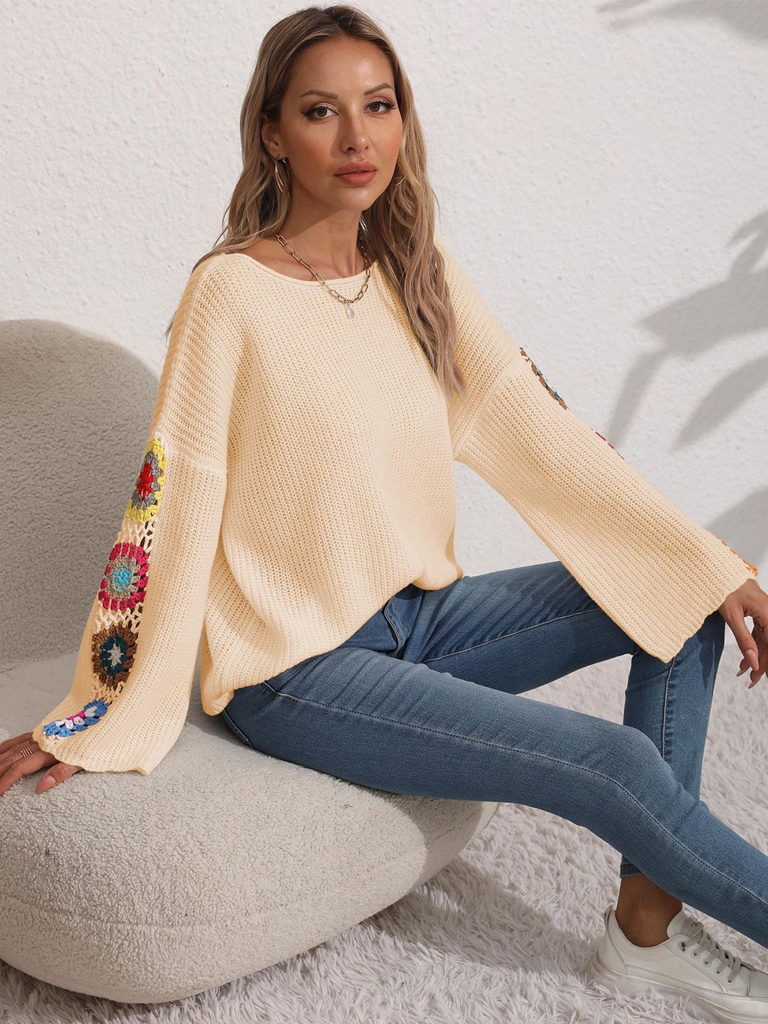 

StyleCast Women Embroidered Pullover with Embroidered Detail, Yellow
