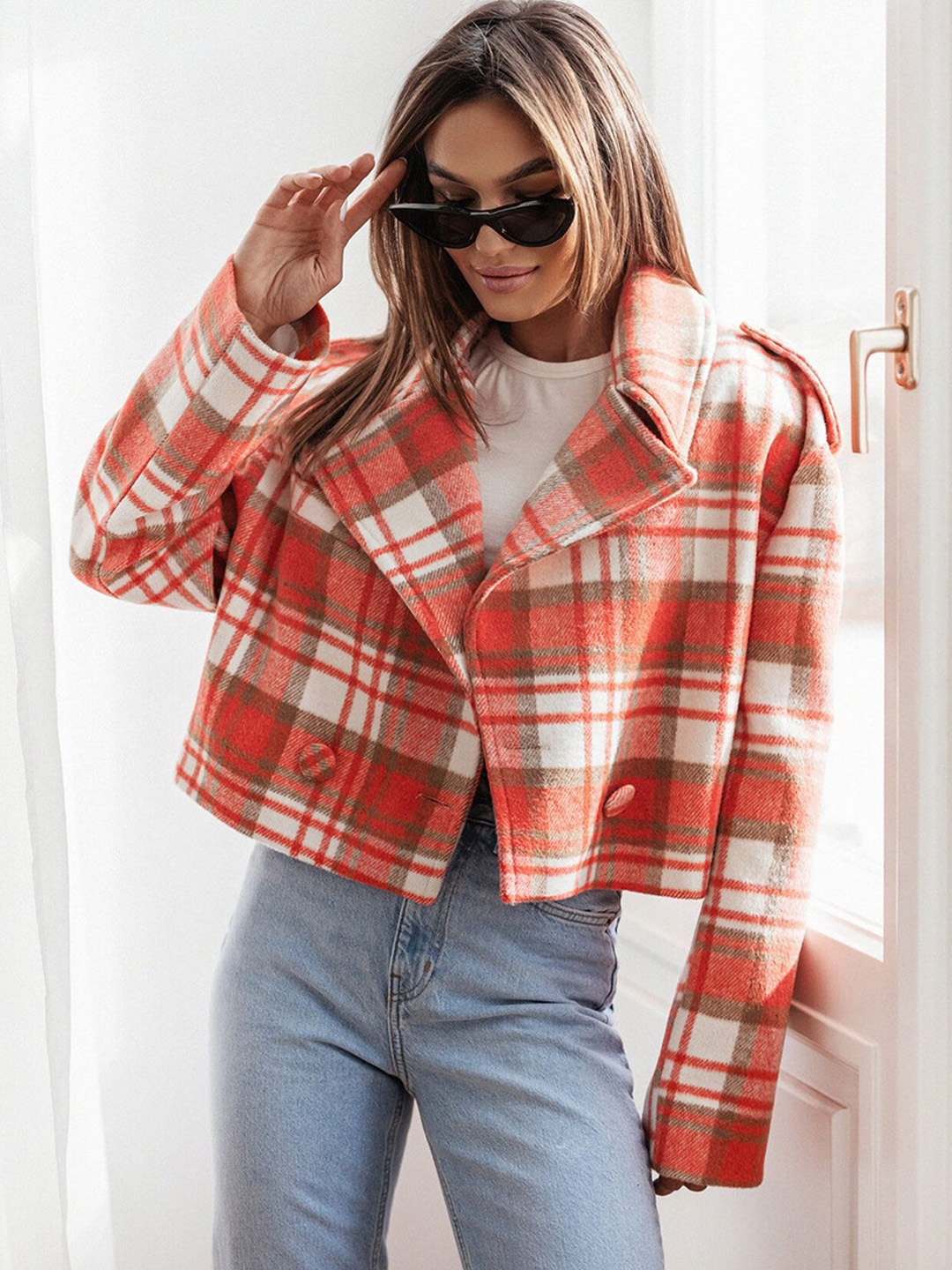 

StyleCast x Revolte Checked Single Breasted Overcoat, Red