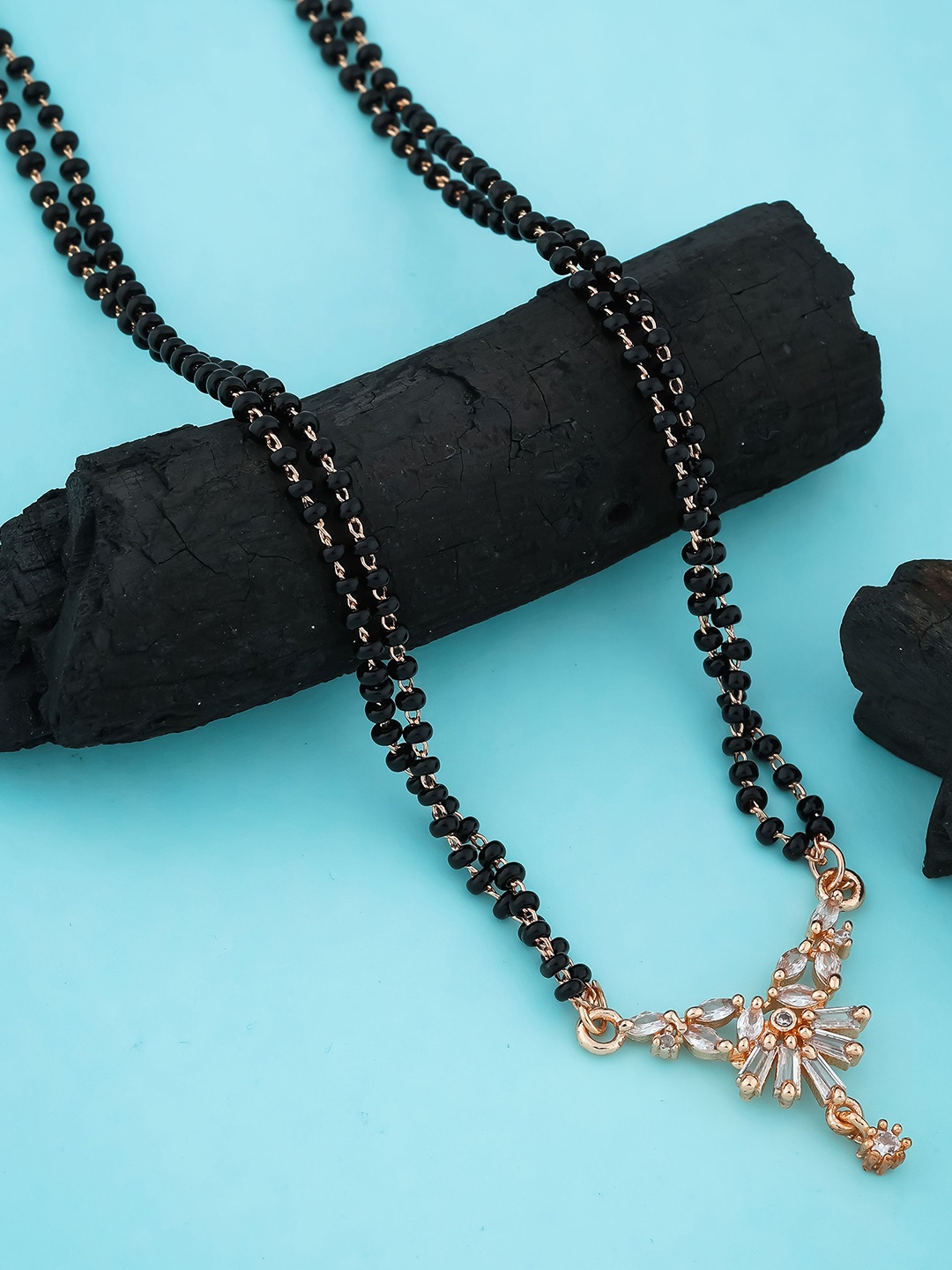 

Wynona Rose Gold-Plated American Diamond Stone Studded & Beaded Mangalsutra
