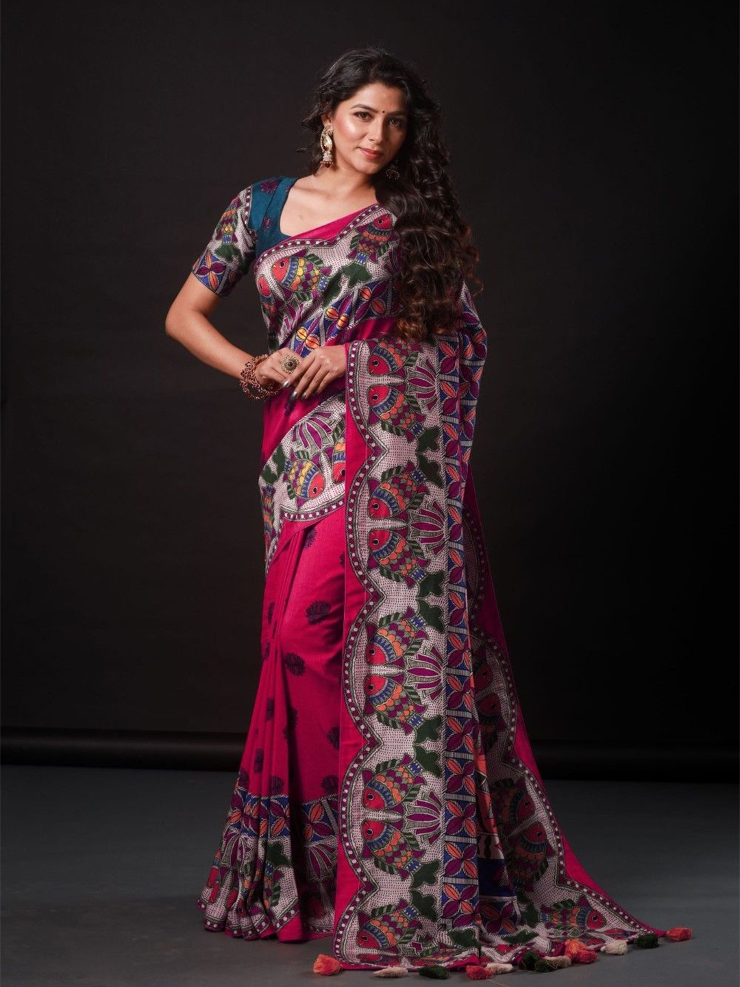 

House of Deepthi Ethnic Motifs Printed Saree, Pink