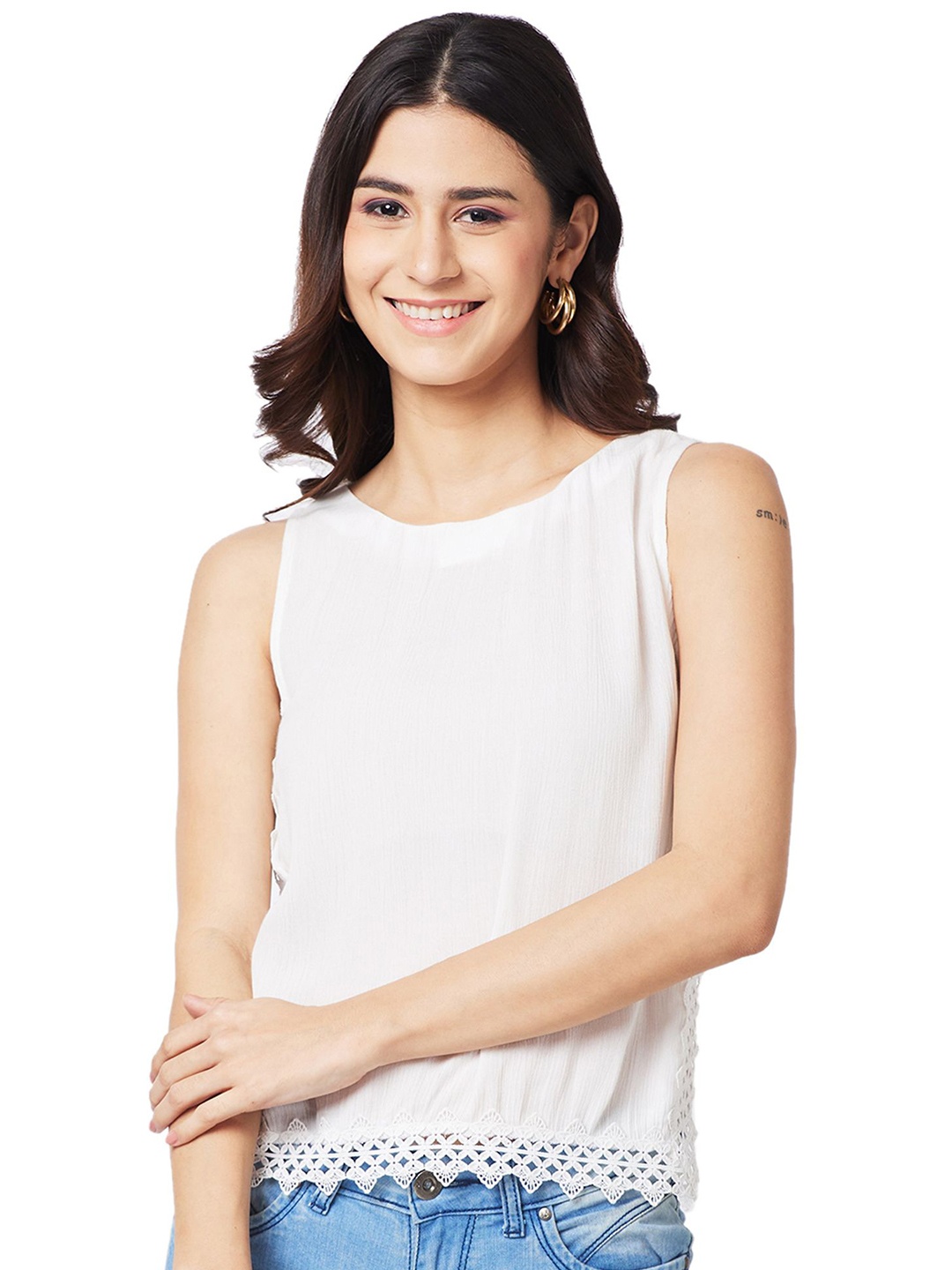 

IZEL Women Round Neck Regular Top, White