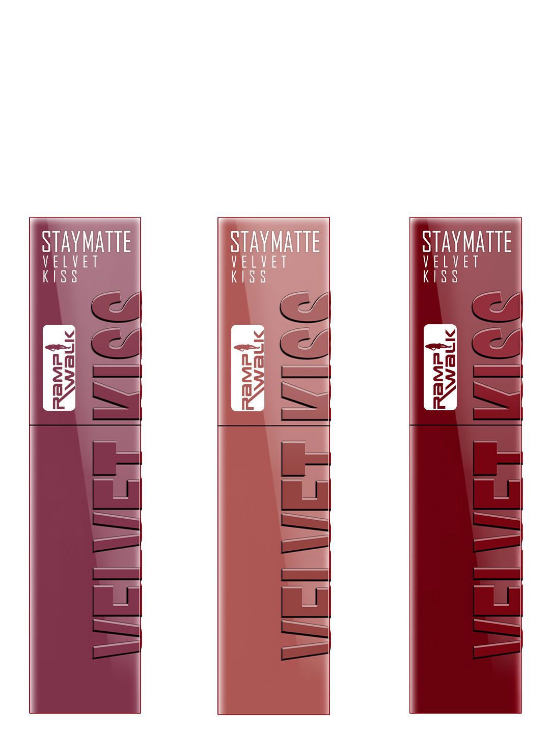 

Ramp Walk Set Of 3 Stay Matte Liquid Lipsticks- 3.5ml Each- Light Mauve-Nude-Bright Maroon, Brown