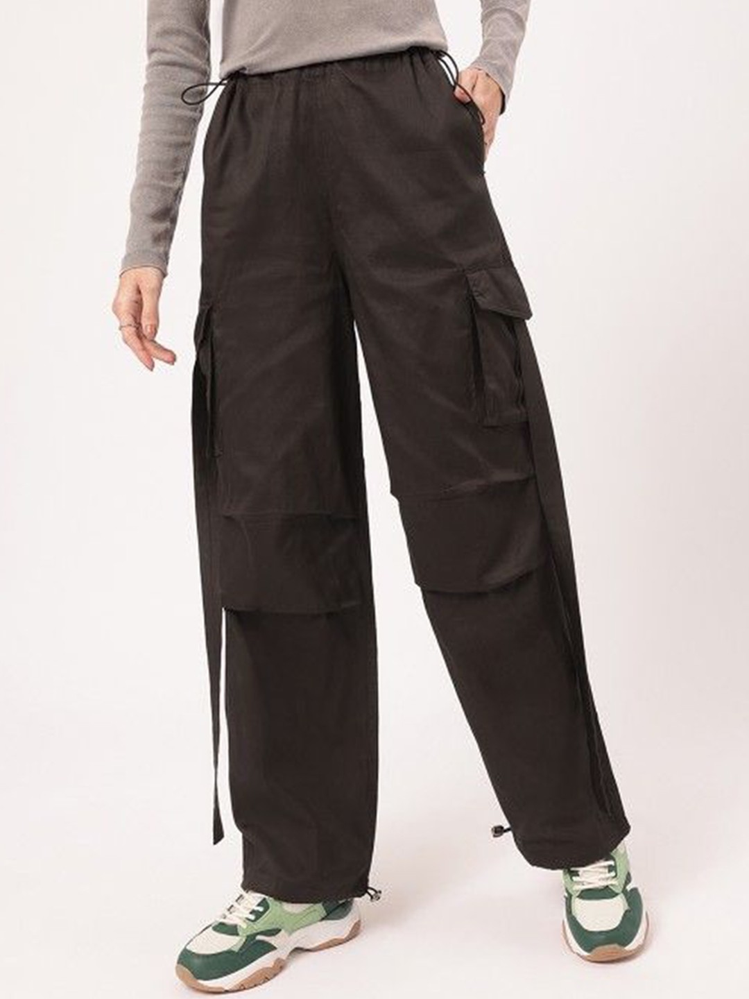 

StyleCast Women Regular Fit Mid-Rise Cargos Trousers, Black