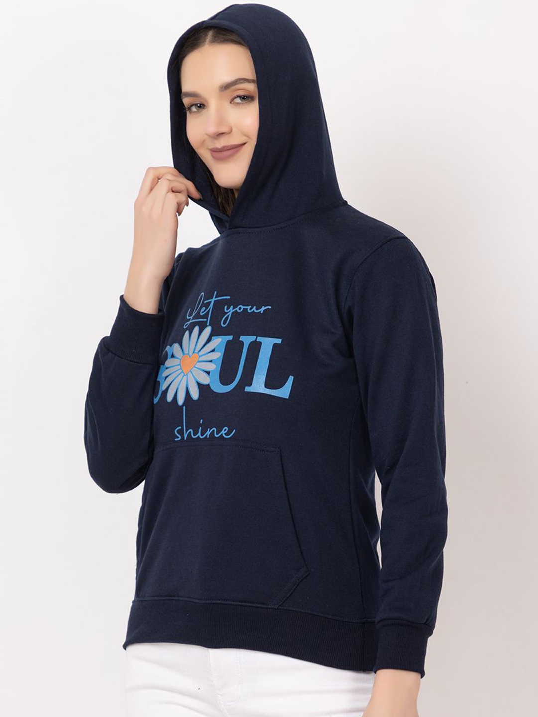 

Deefab Women Hooded Pullover Sweatshirt, Navy blue