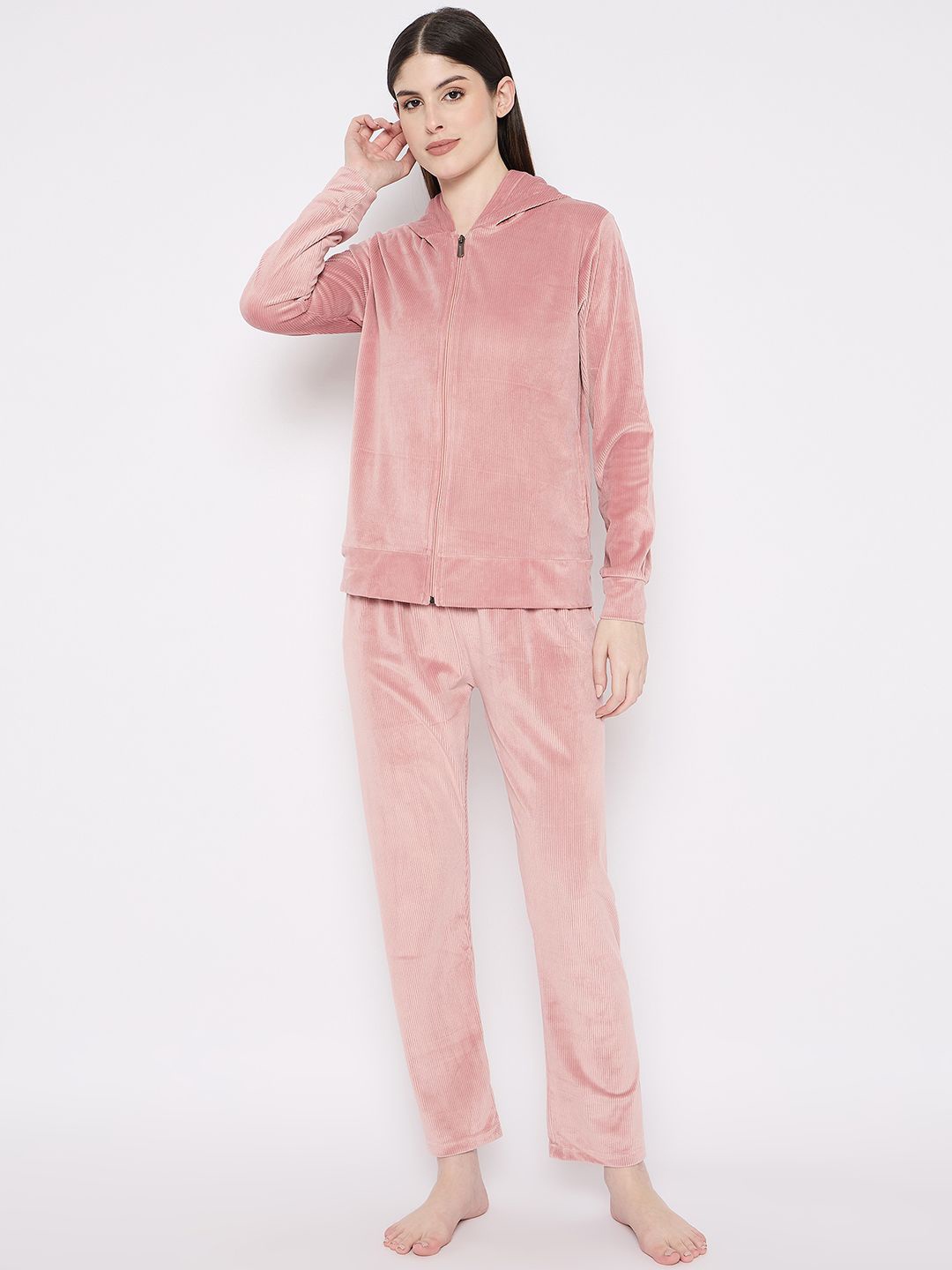 

Camey Women Hooded Winter Night suit, Peach