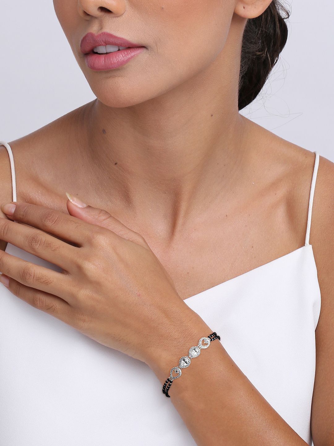 

LeCalla 925 Silver Plated Cubic Zirconia Studded Adjustable Mangalsutra Bracelet