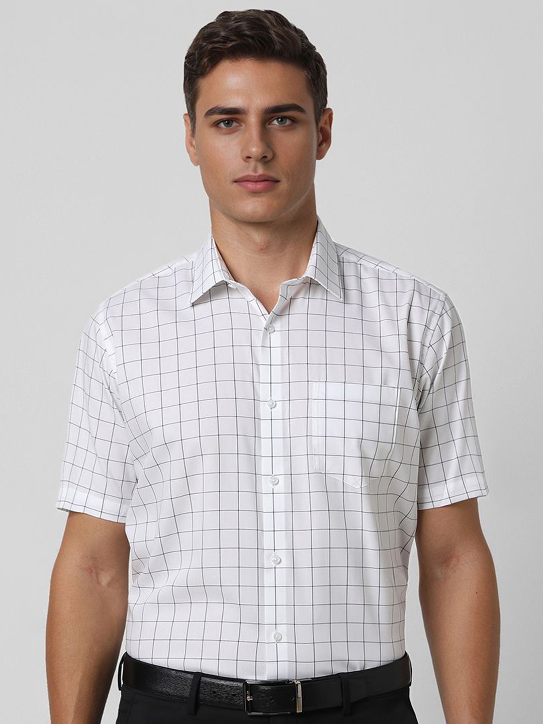 

Van Heusen Men Spread Collar Windowpane Checked Cotton Formal Shirt, White