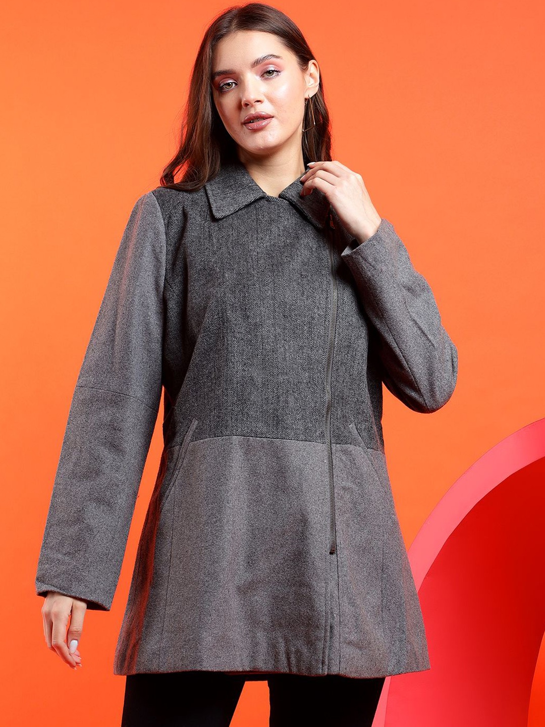 

Stylecast X Kotty Women Spread Collar Single-Breasted Overcoat, Grey