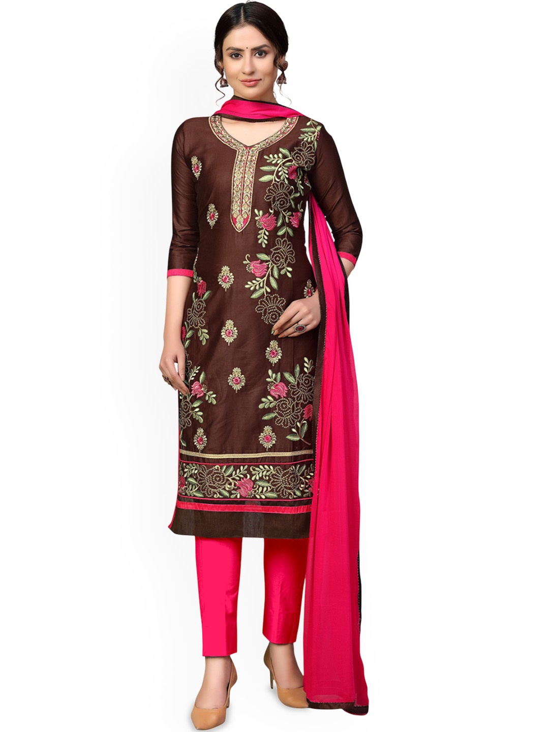 

Maroosh Embroidered Unstitched Dress Material, Brown