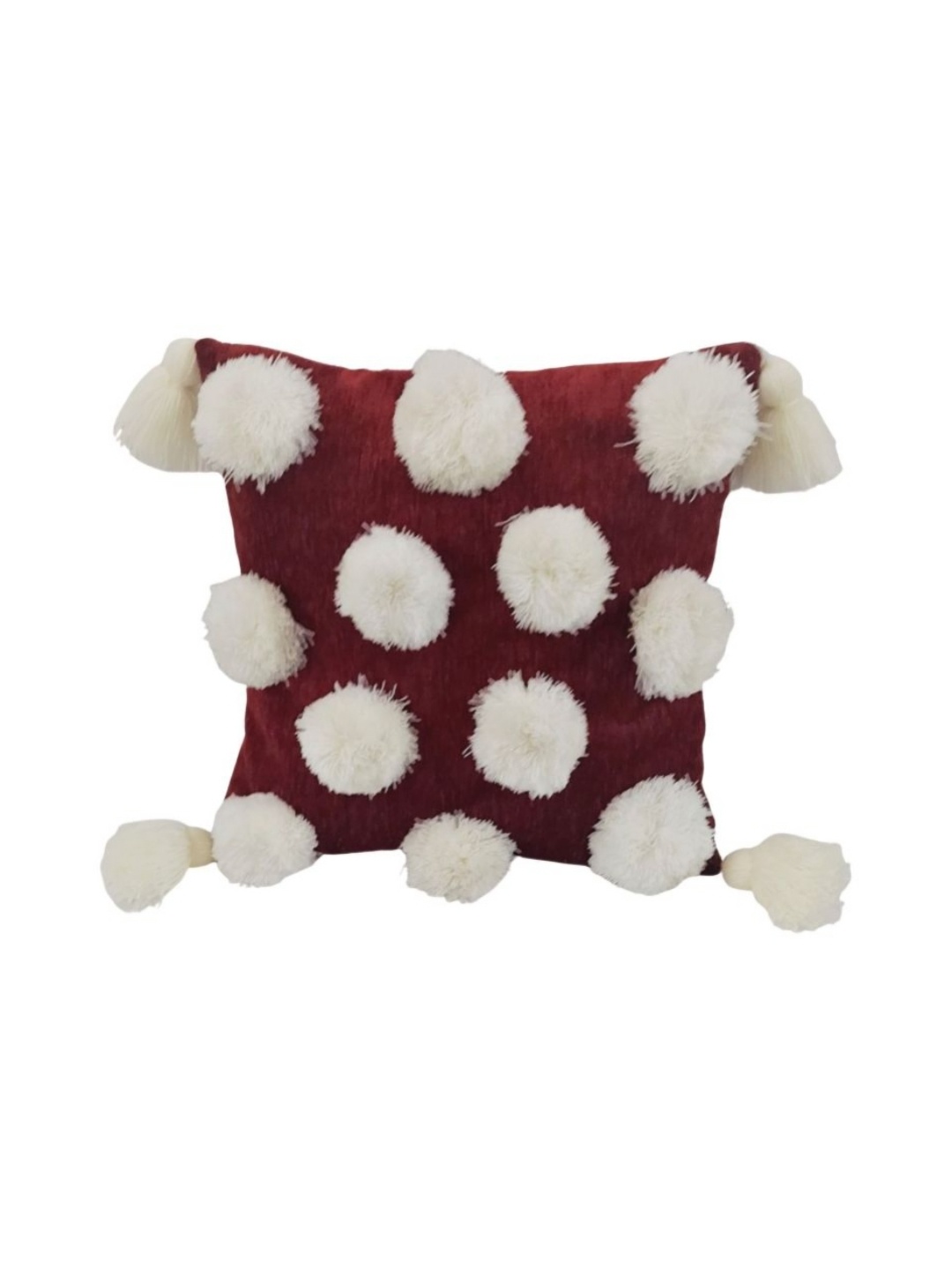 

THROWPILLOW Maroon & White Embellished Velvet Rectangle Cushion Covers