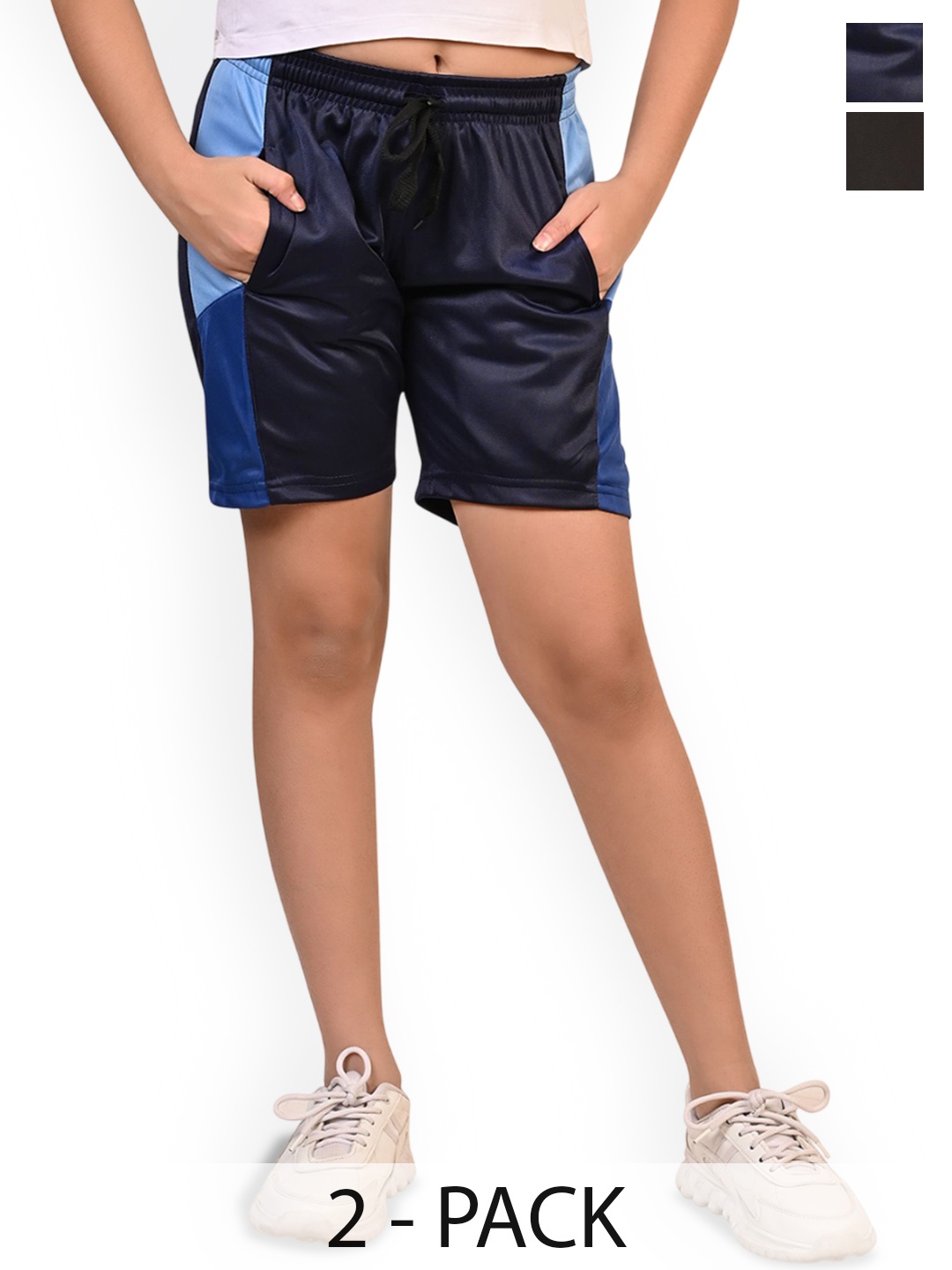 

BAESD Girls Pack Of 2 High-Rise Shorts, Navy blue