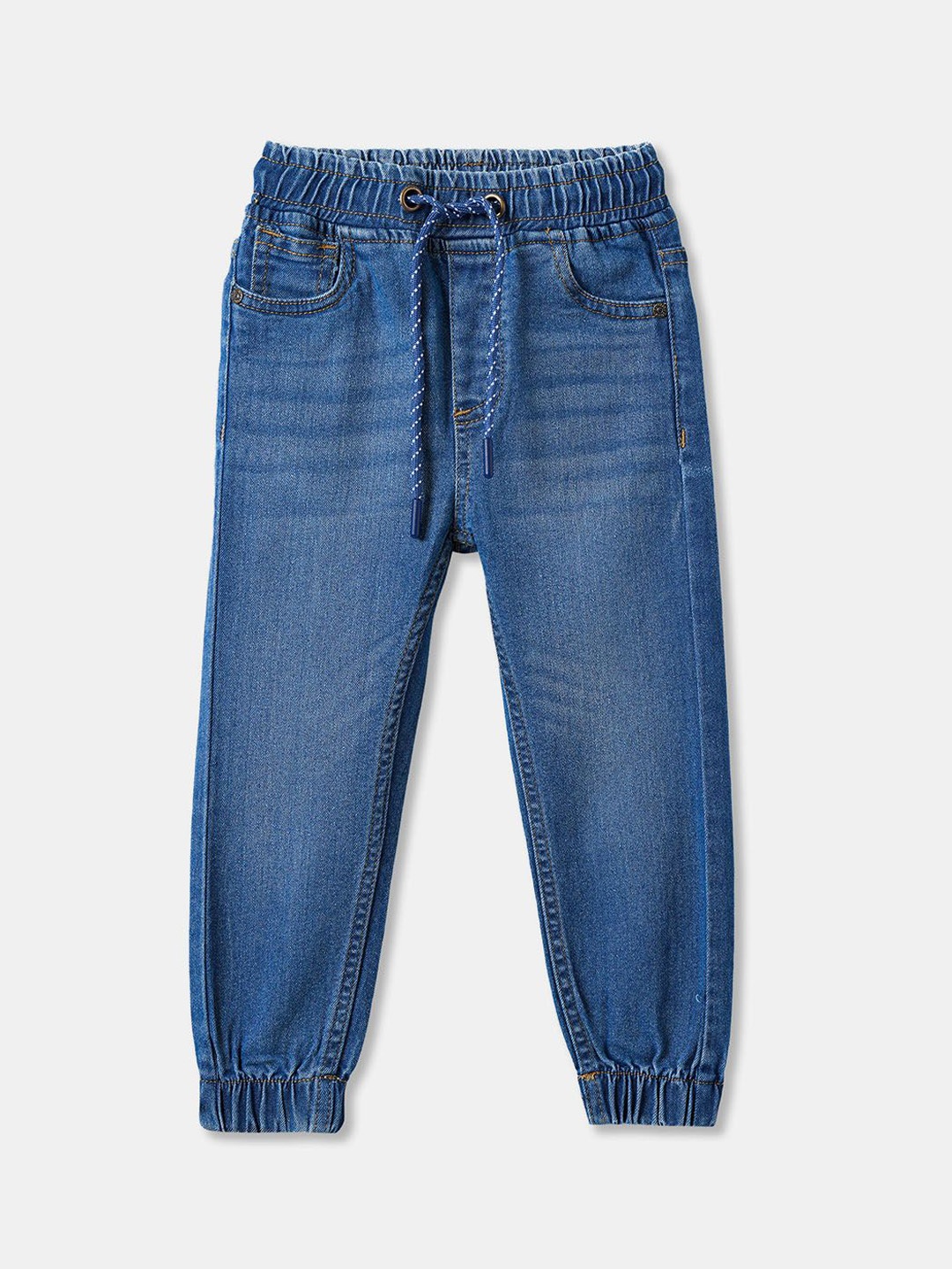 

R&B Boys Mid-Rise Light Fade Cotton Joggers Jeans, Blue