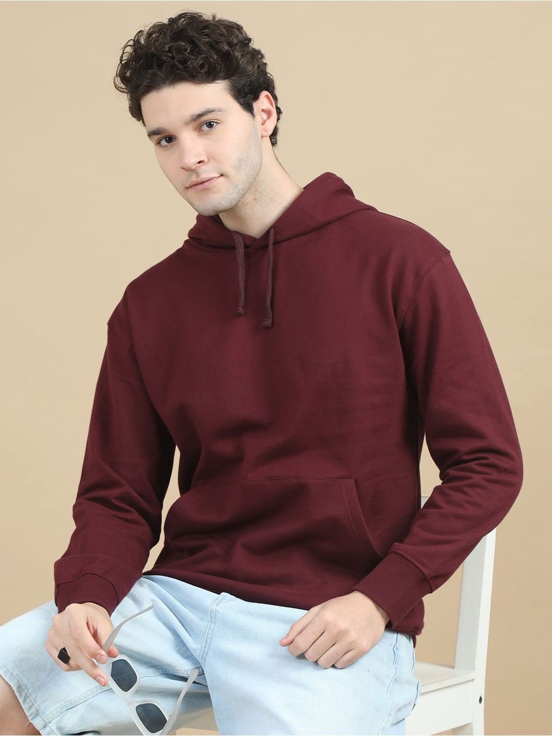 

Bushirt Men Hooded Regular Sweatshirt, Maroon
