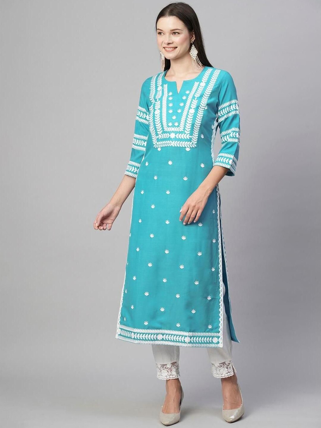 

SHIJILA Women Geometric Flared Sleeves Sequinned Anarkali Kurta, Blue