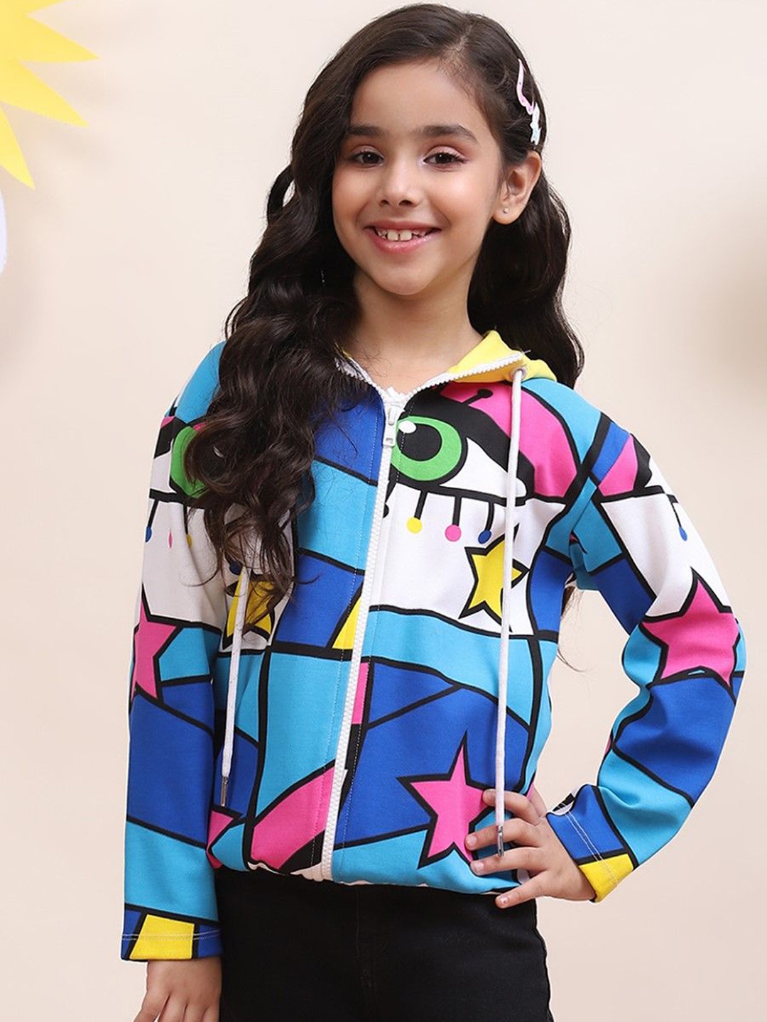 

SPUNKIES Girls Graphic Printed Hooded Lightweight Cotton Bomber Jacket, Blue