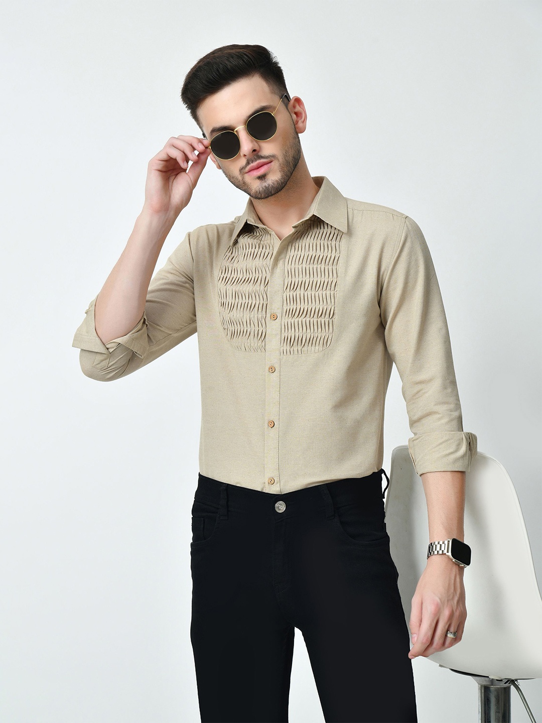 

ALL WAYS YOU Men Standard Opaque Casual Shirt, Beige