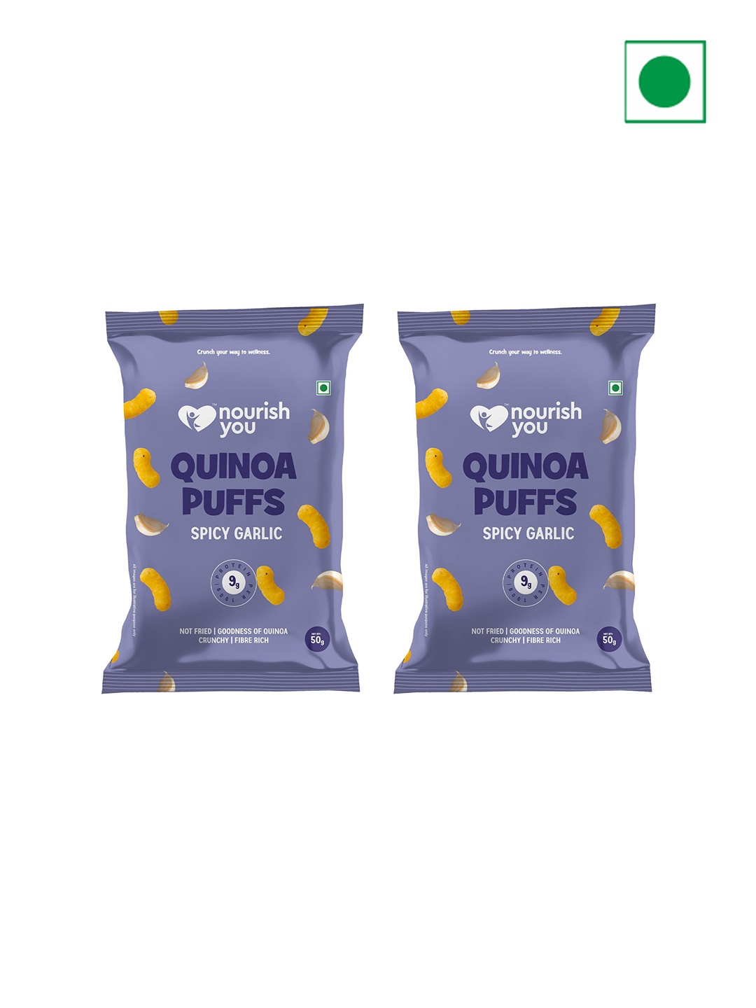 

Nourish You Pack Of 2 Quinoa Puffs - Millet Snack , Spicy Garlic Flavor 50 g, Purple