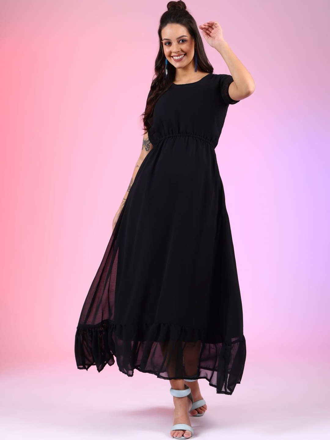 

Raiyani Enterprise Crepe Fit & Flare Dress, Black