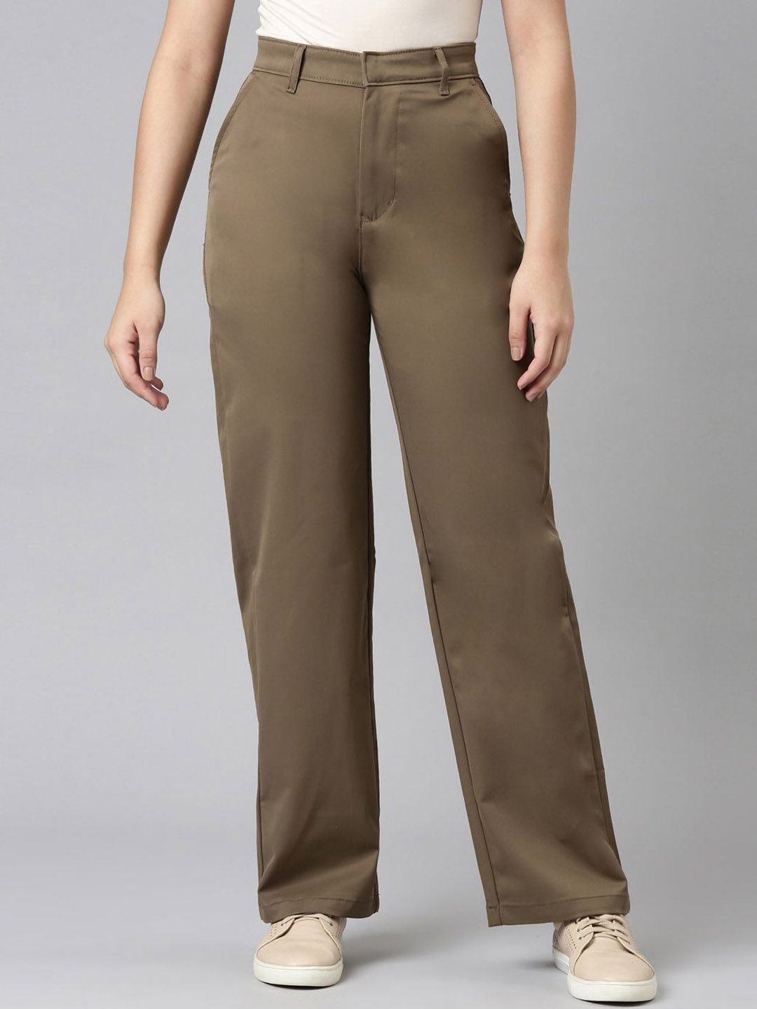 

ZHEIA Women Straight Fit High-Rise Trouser, Brown