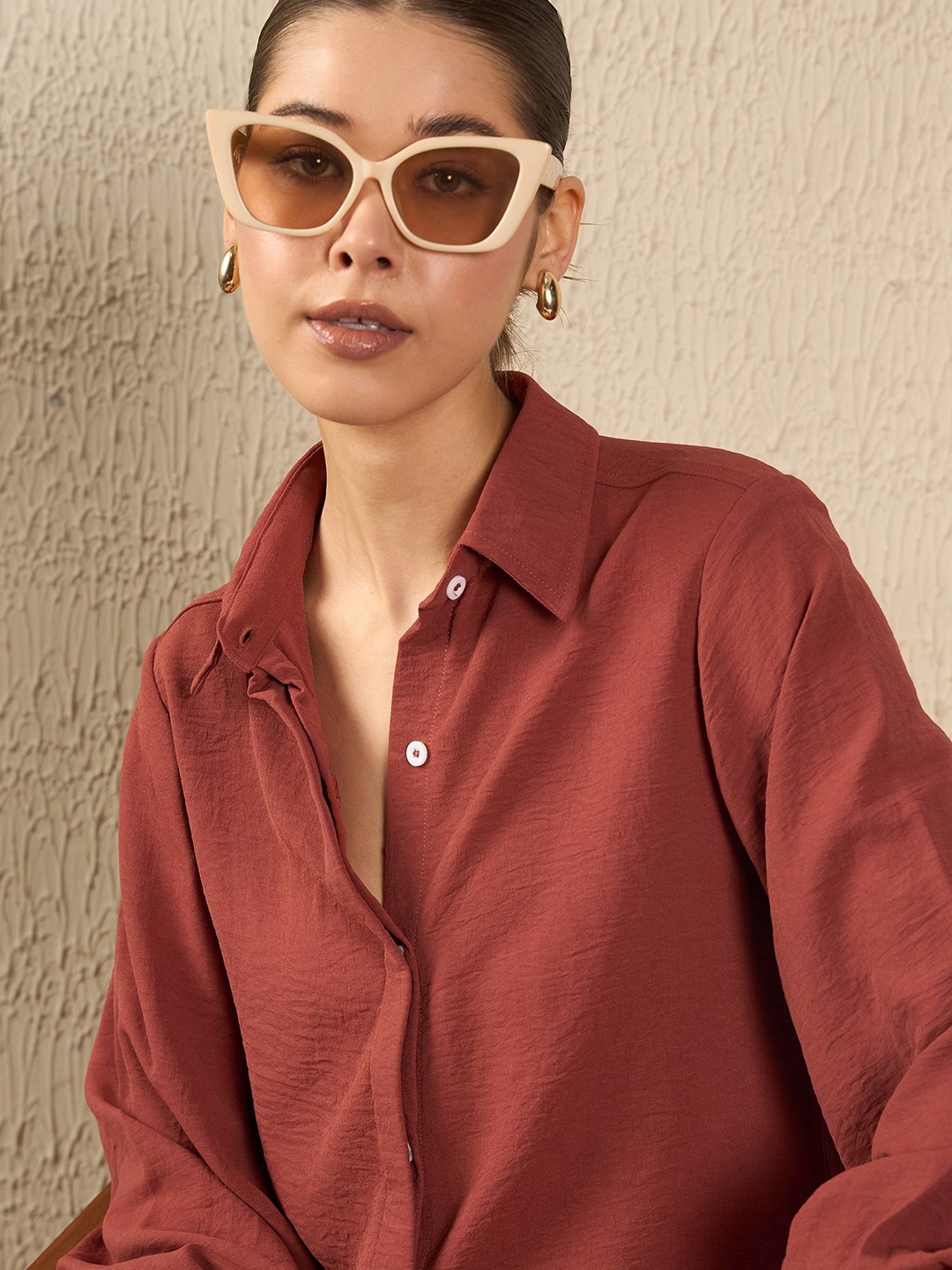 

The Roadster Lifestyle Co. Women Spread Collar Textured Casual Shirt, Red