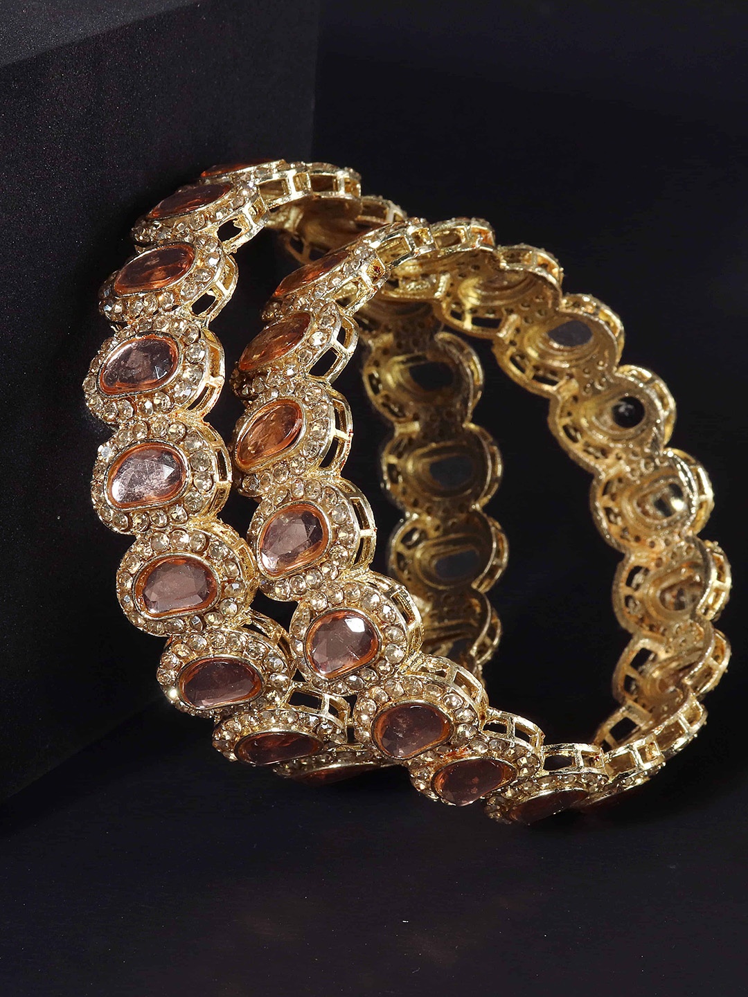 

LAVAZZA Set Of 2 CZ Stone Studded Bangles, Gold
