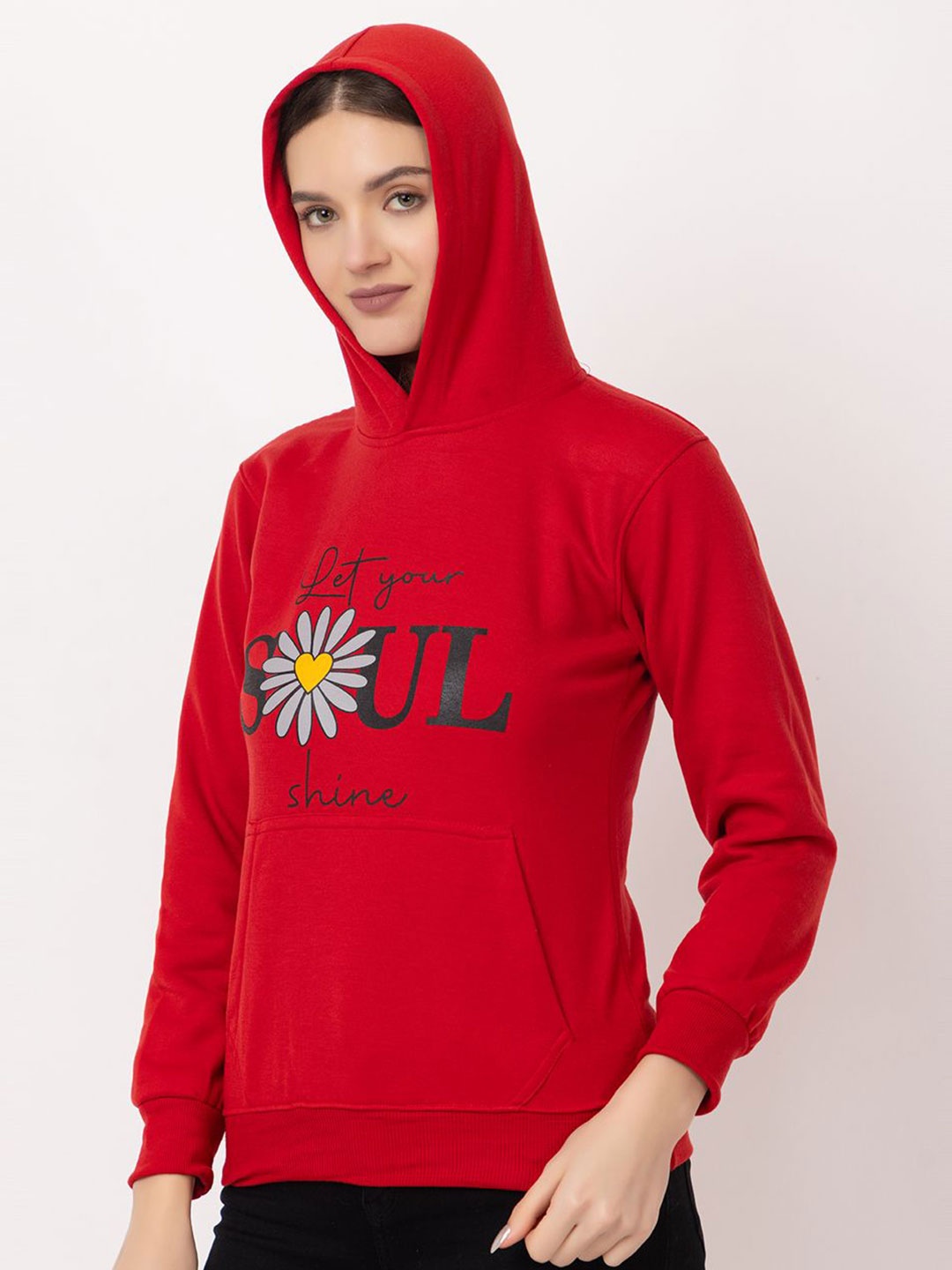 

Deefab Women Hooded Pullover Sweatshirt, Red