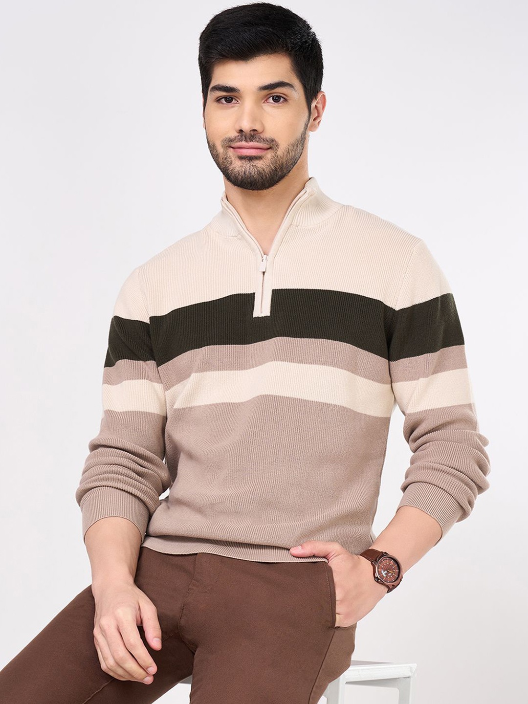 

BYFORD by Pantaloons Men Striped Pullover, Beige