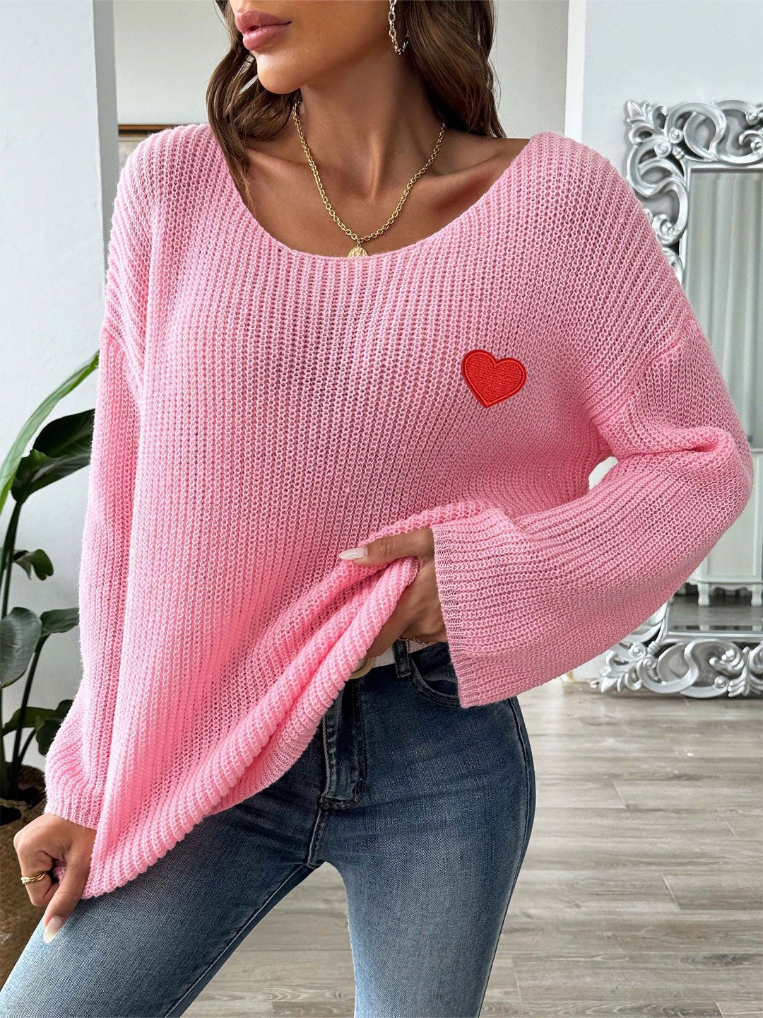 

StyleCast Women Embroidered Pullover with Applique Detail, Pink