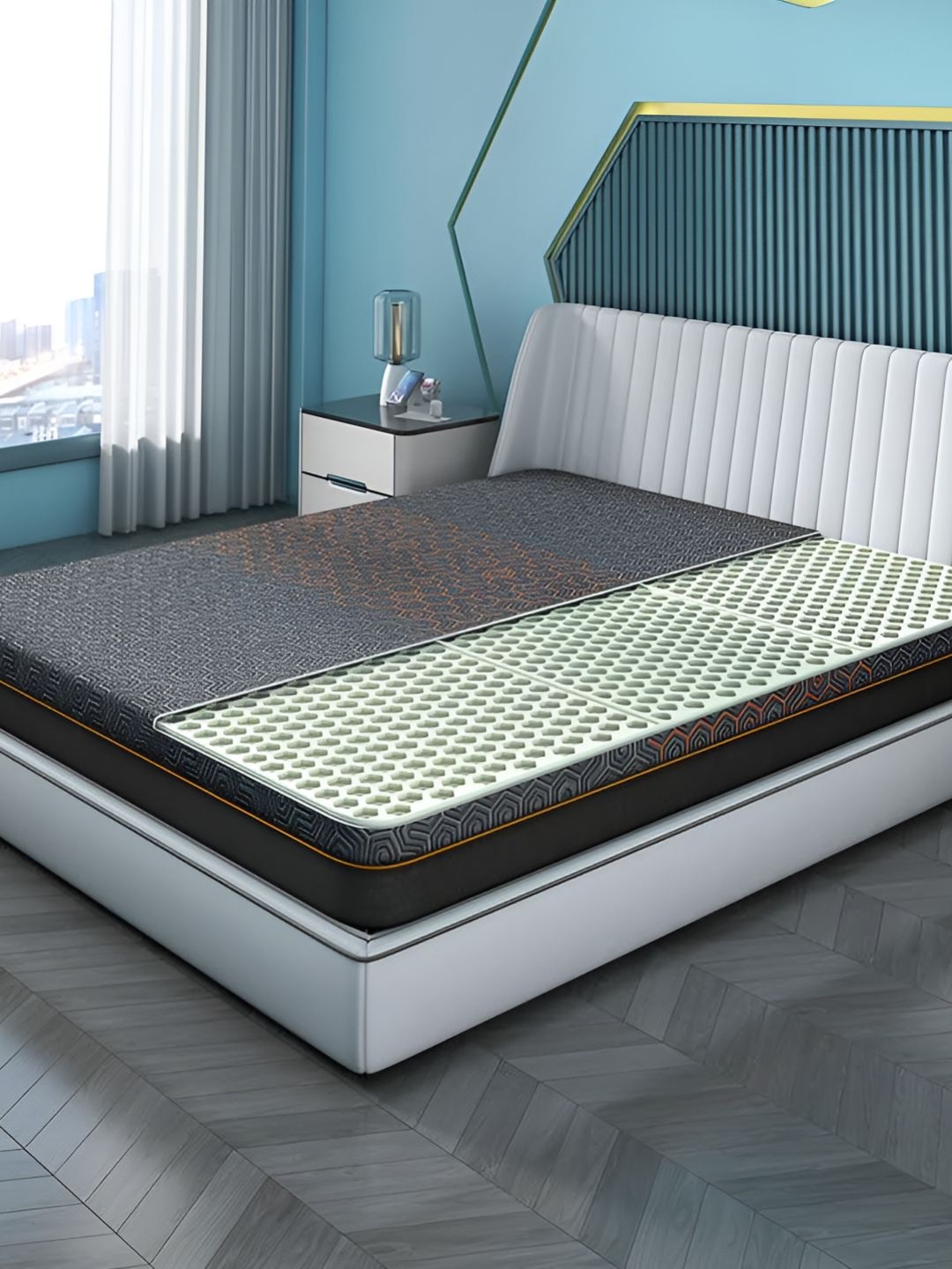 

Sleepyhead Technic 3 Zone 6D Hexagon Grid Hyper-Elastic 6" King Mattress (75x72 Inch), Grey