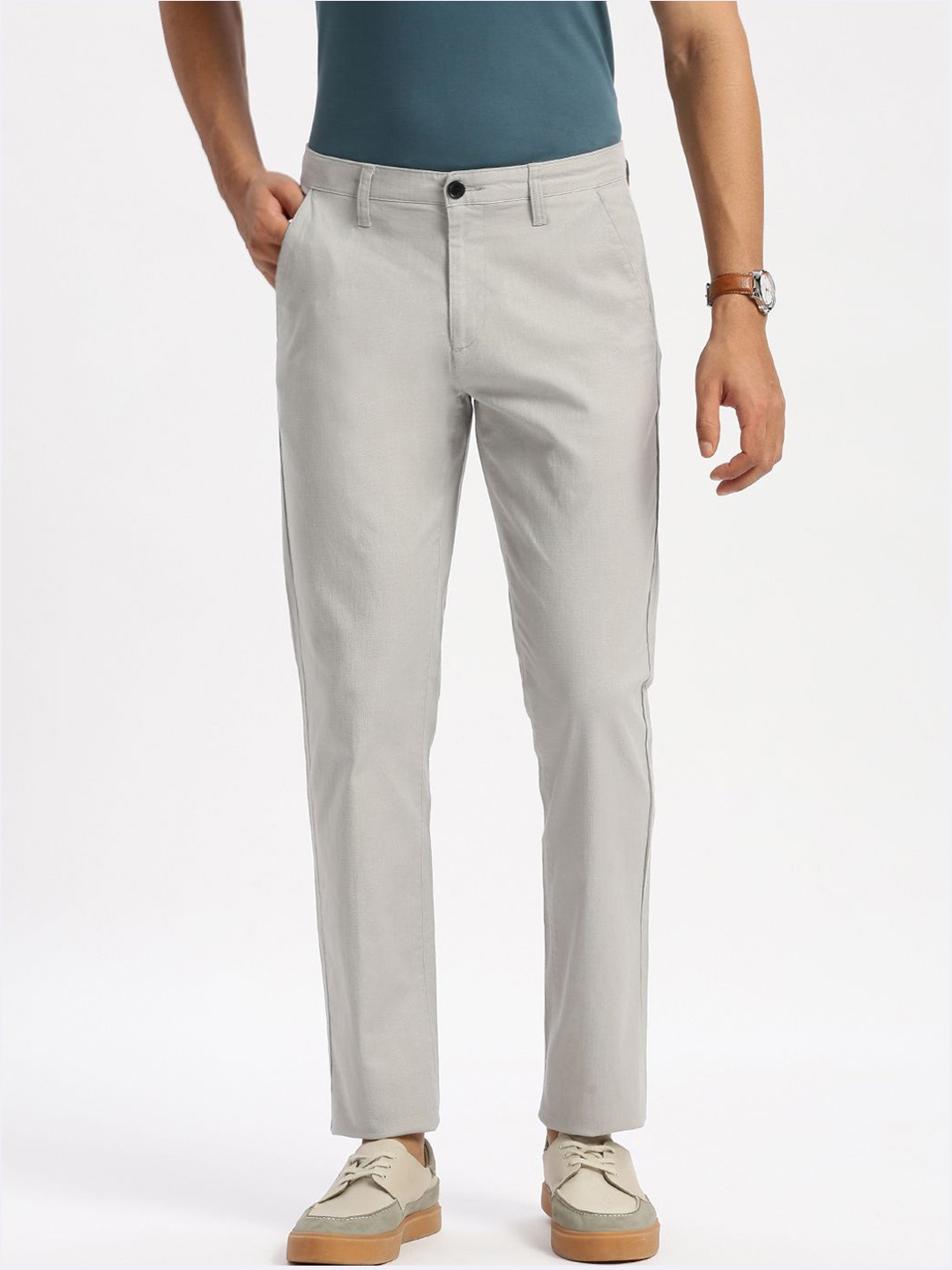 

Grit and Flair Men Cotton Regular Fit Regular Trousers, Off white