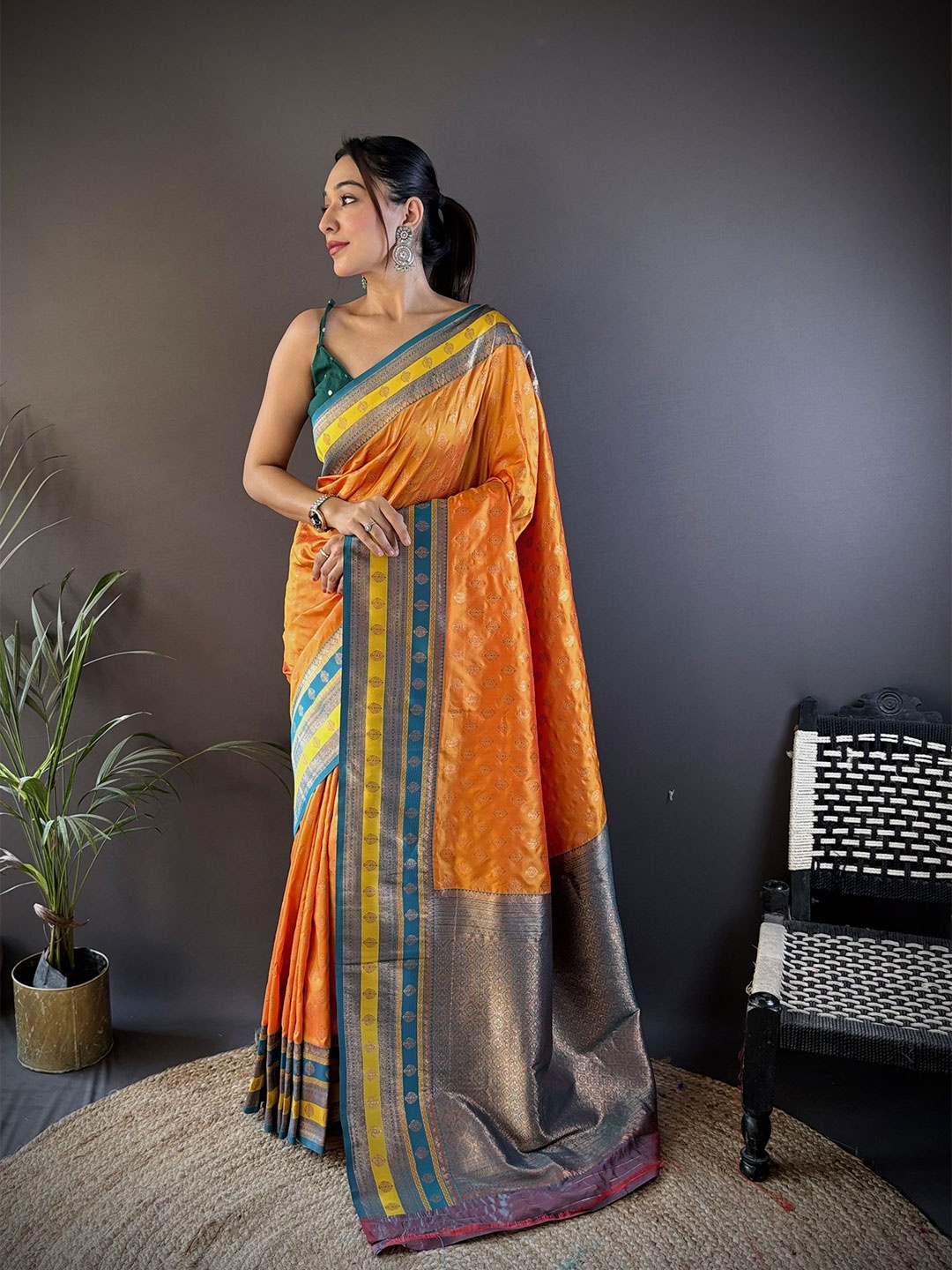 

RAJ DHARMA SILK Woven Design Zari Banarasi Saree, Yellow