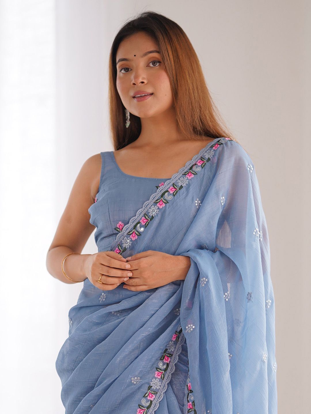

Anouk Floral Sequinned Saree, Blue