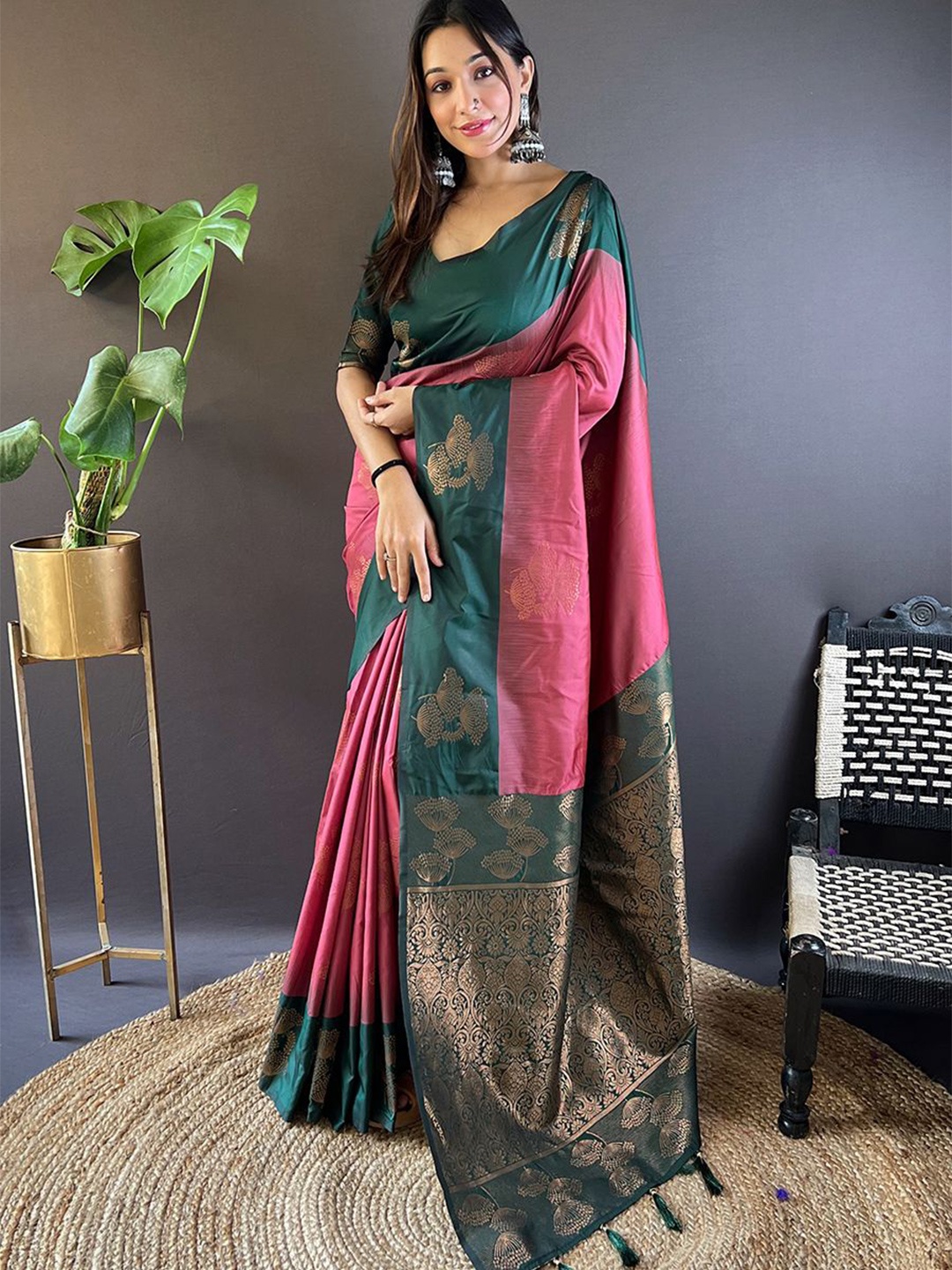 

Kalista Ethnic Motifs Zari Silk Blend Tussar Saree, Maroon