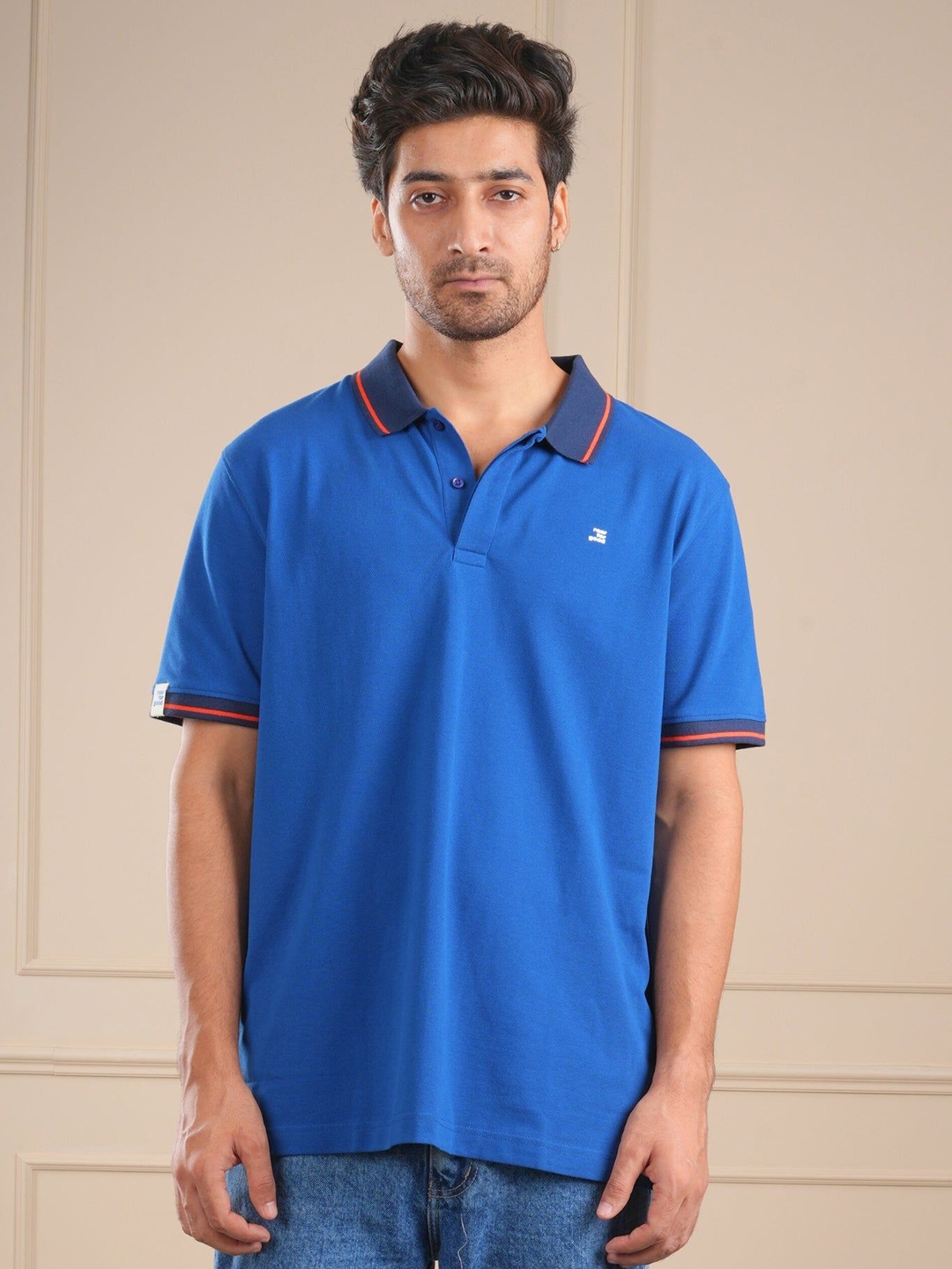 

ROAR FOR GOOD Men Solid Polo Collar Organic Cotton T-shirt, Navy blue