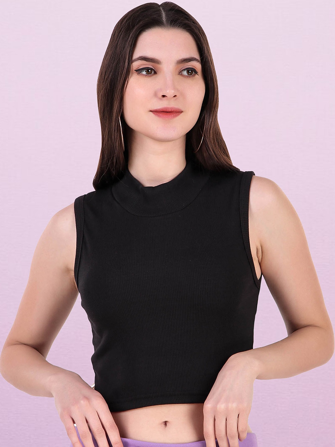 

Swaranjali Tie-Up Neck Tank Crop Top, Black