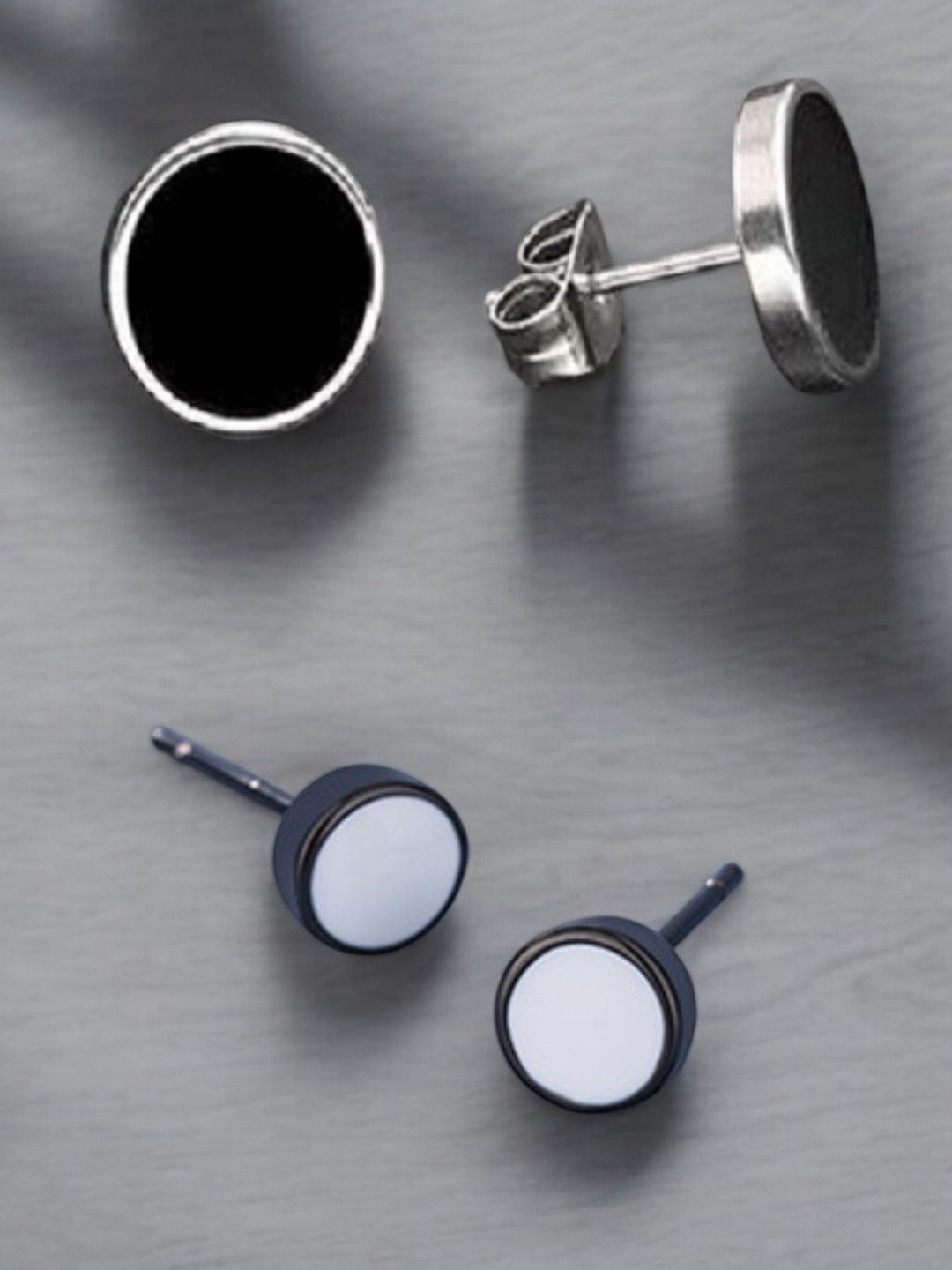 

The Roadster Lifestyle Co Men Set Of 2 Stainless Steel Small Ear Stud Earrings, Black