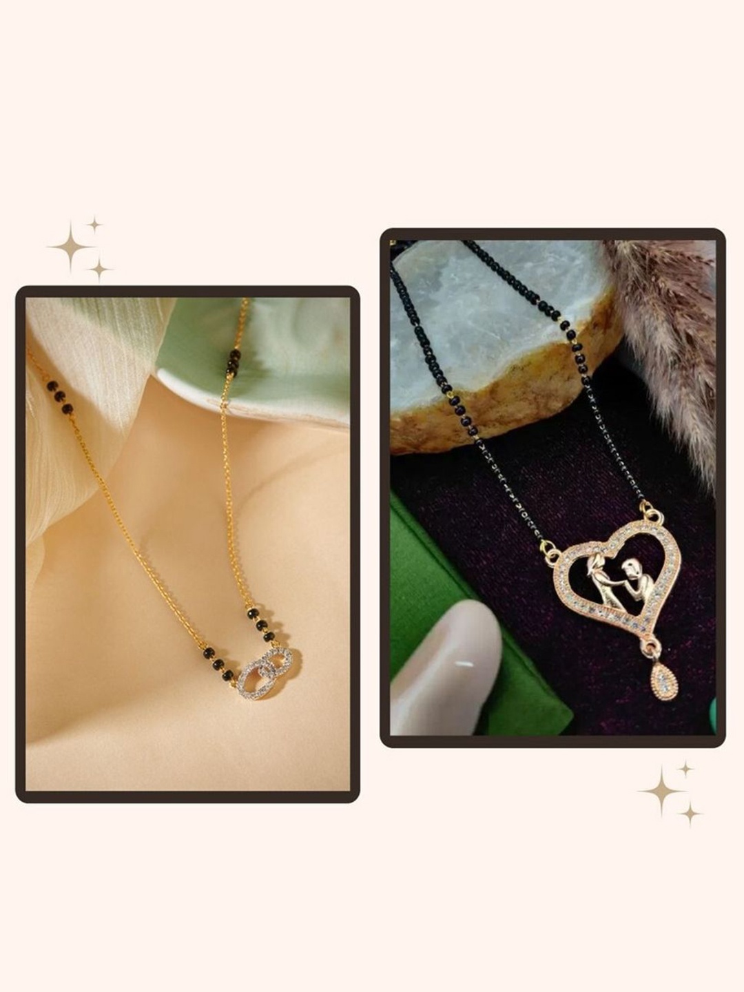 

Wynona Set of 2 Gold Plated Stones Studded and Beaded Mangalsutra