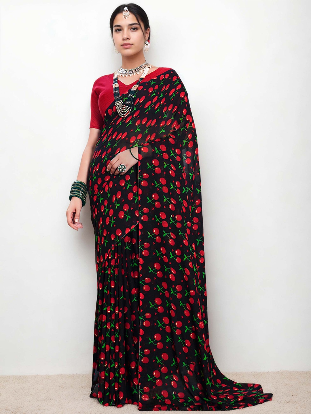 

Anouk Rustic Poly Georgette Saree, Black