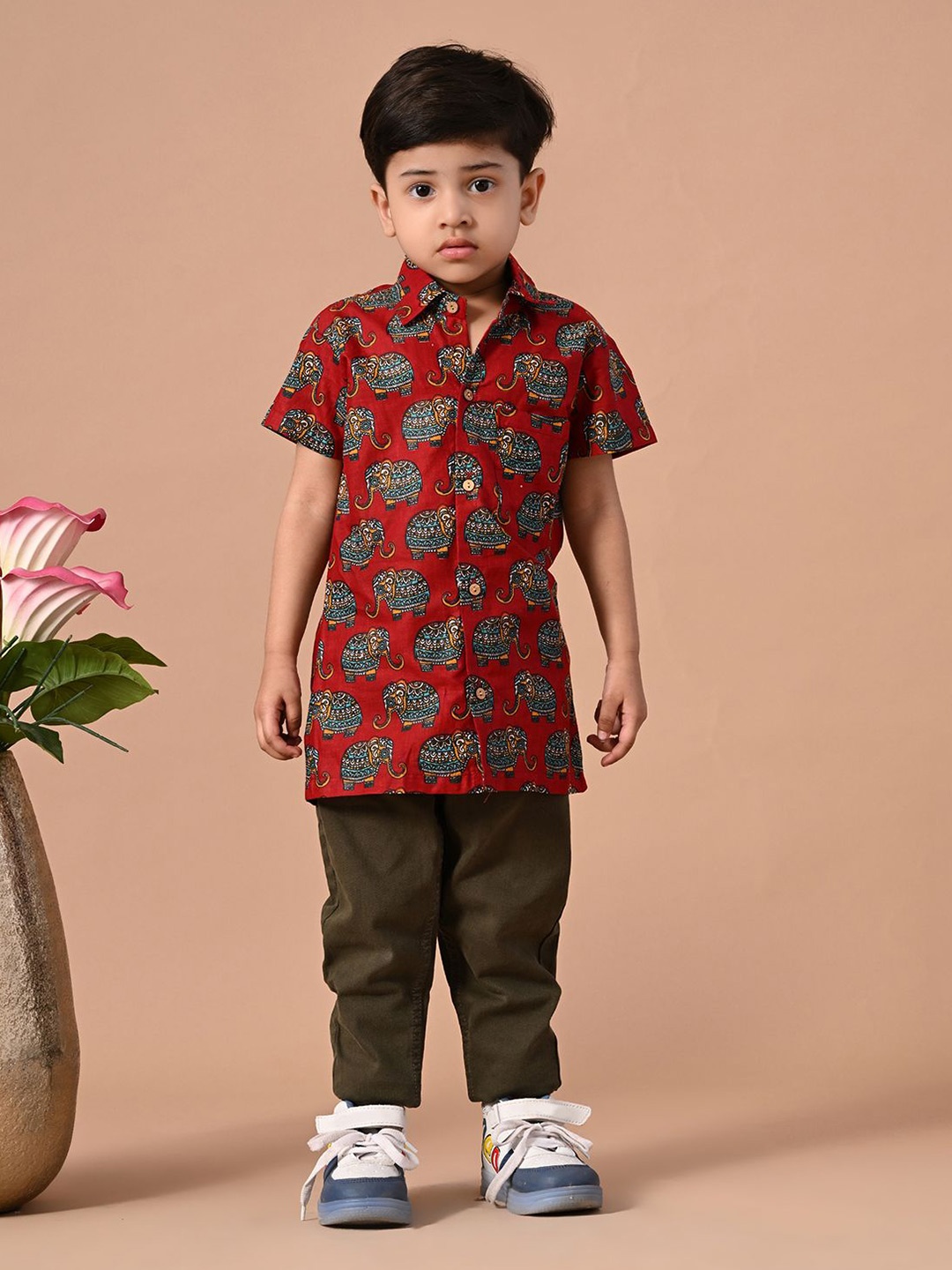 

BAESD Boys Comfort Animal Opaque Printed Casual Shirt, Red