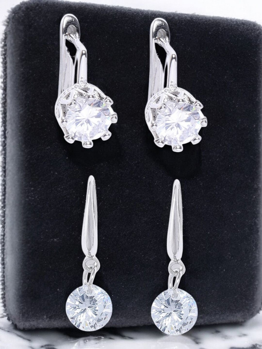 

DressBerry Set Of 2 Contemporary Cubic Zirconia Drop Earrings, Silver