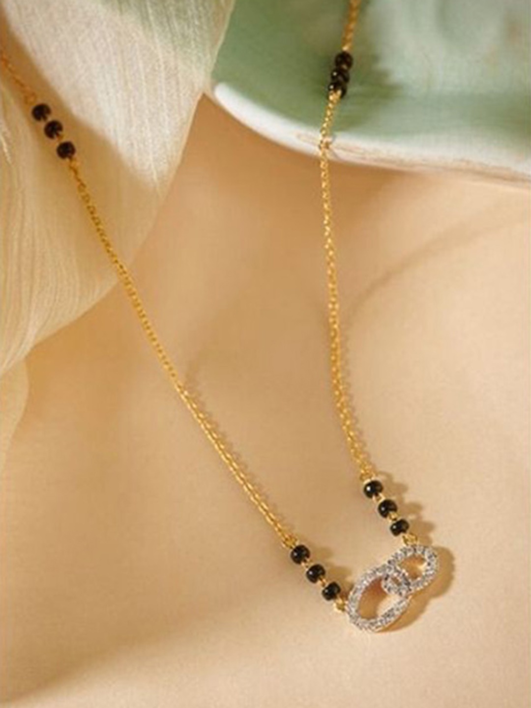 

Wynona Set Of 2 Gold-Plated American Diamond Studded & Beaded Mangalsutra