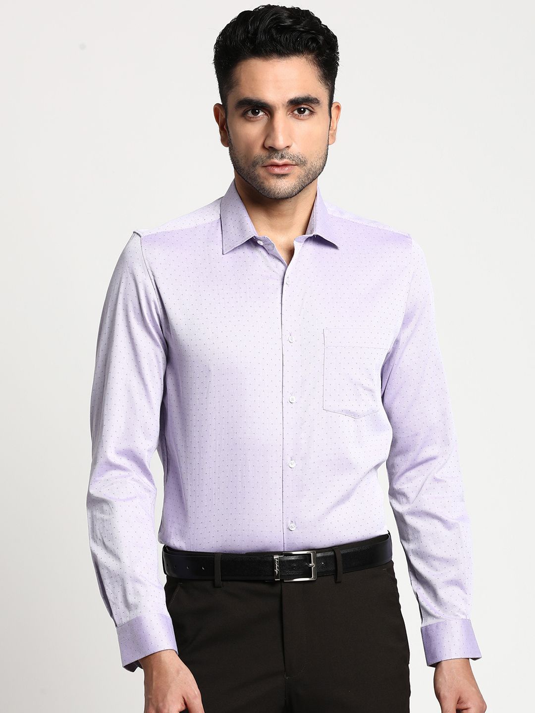 

Turtle Men Standard Spread Collar Micro Ditsy Printed Cotton Formal Shirt, Lavender