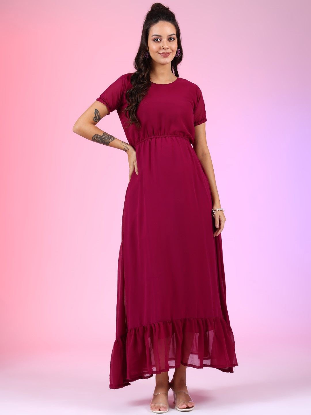 

Raiyani Enterprise Crepe Fit & Flare Dress, Magenta