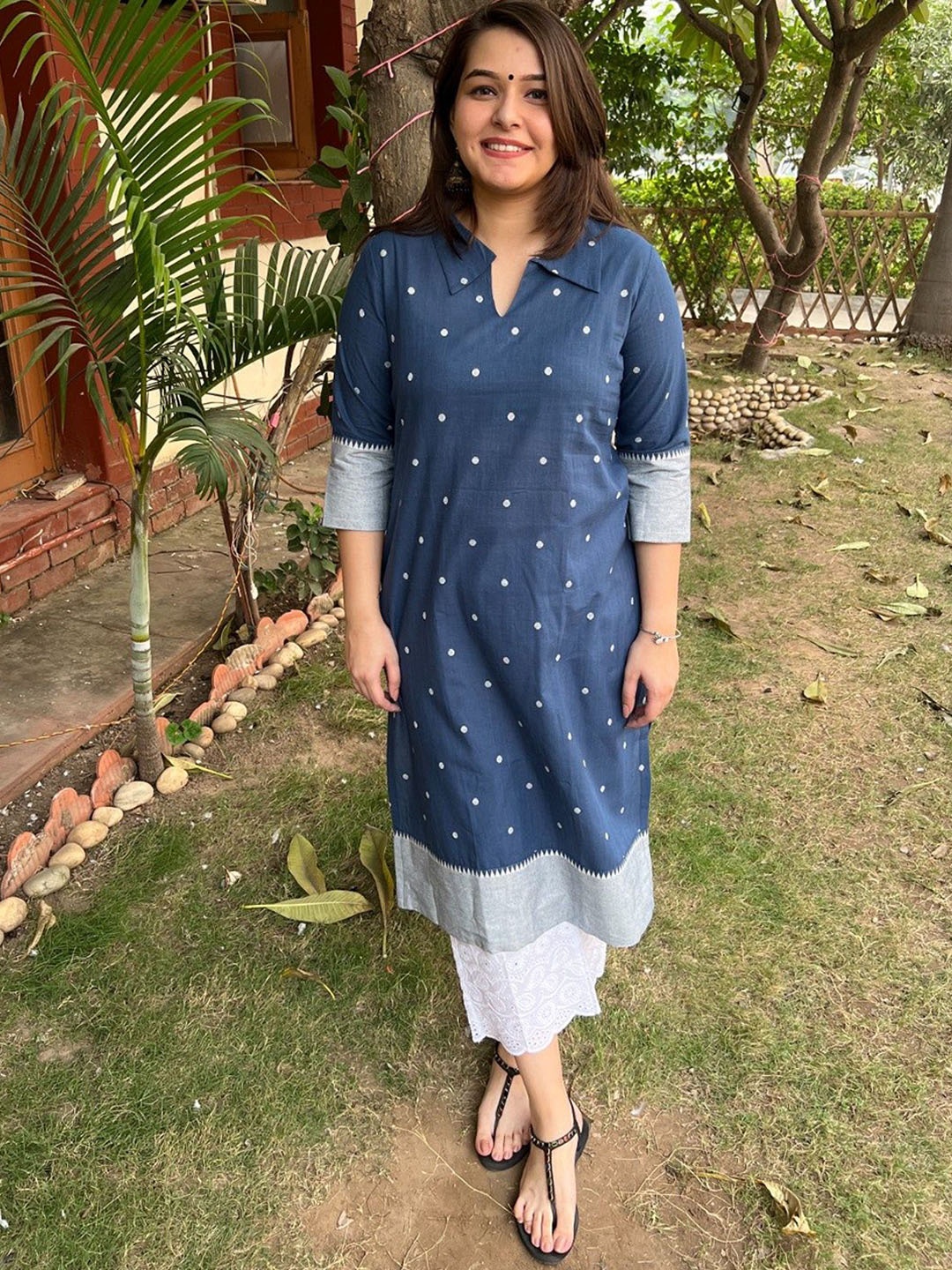 

Sanskritam Geometric Printed Cotton Straight Kurta, Blue