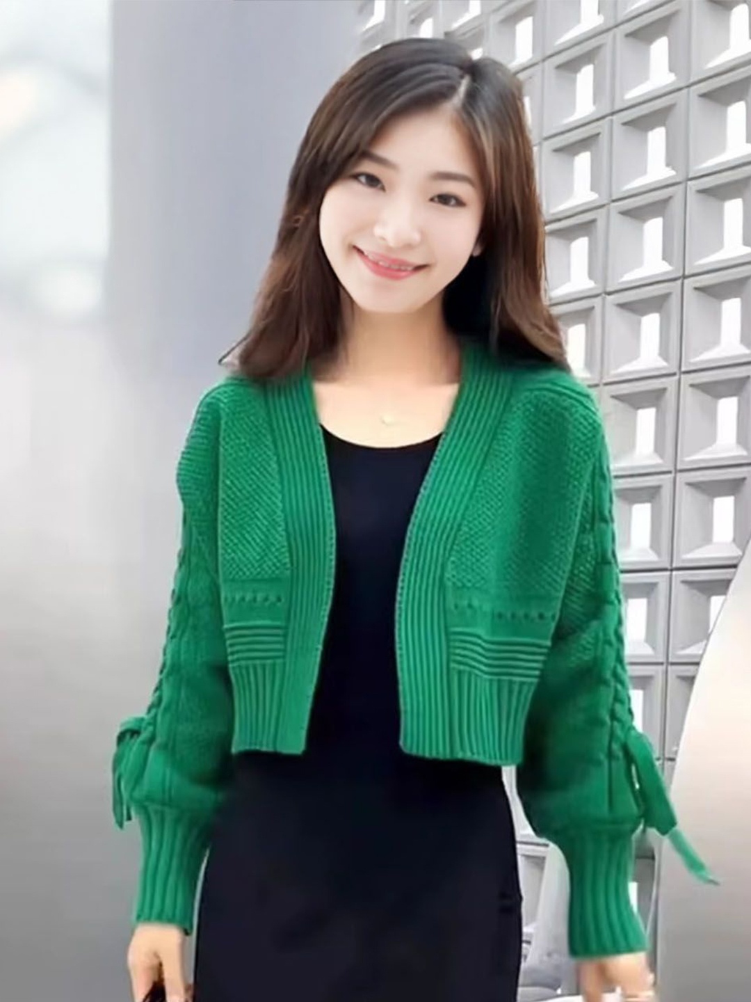 

StyleCast Women Front-Open Woollen Cardigan, Green