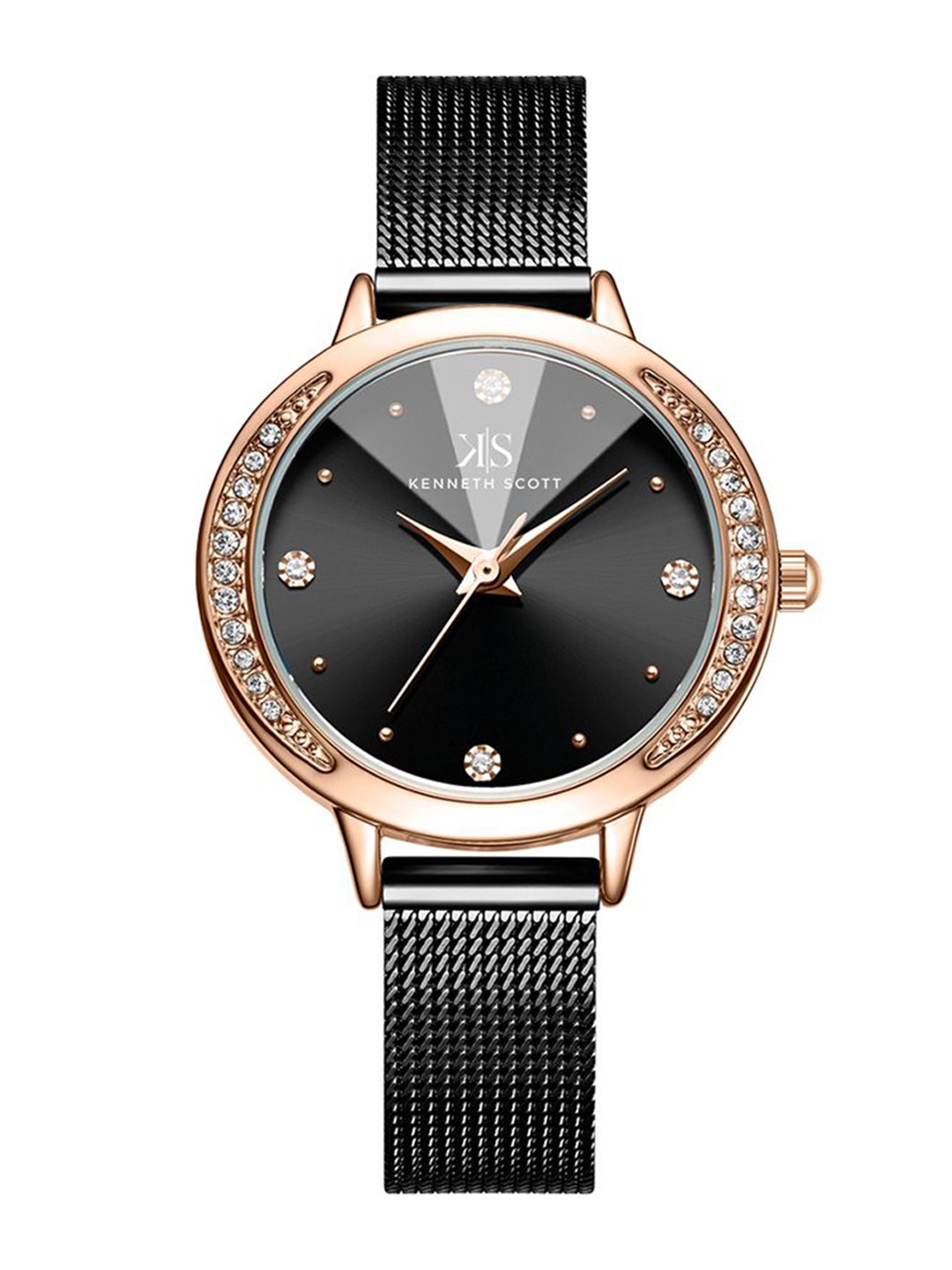 

KENNETH SCOTT Women Embellished Dial & Stainless Steel Straps Analogue Watch K22523-RMBB, Black