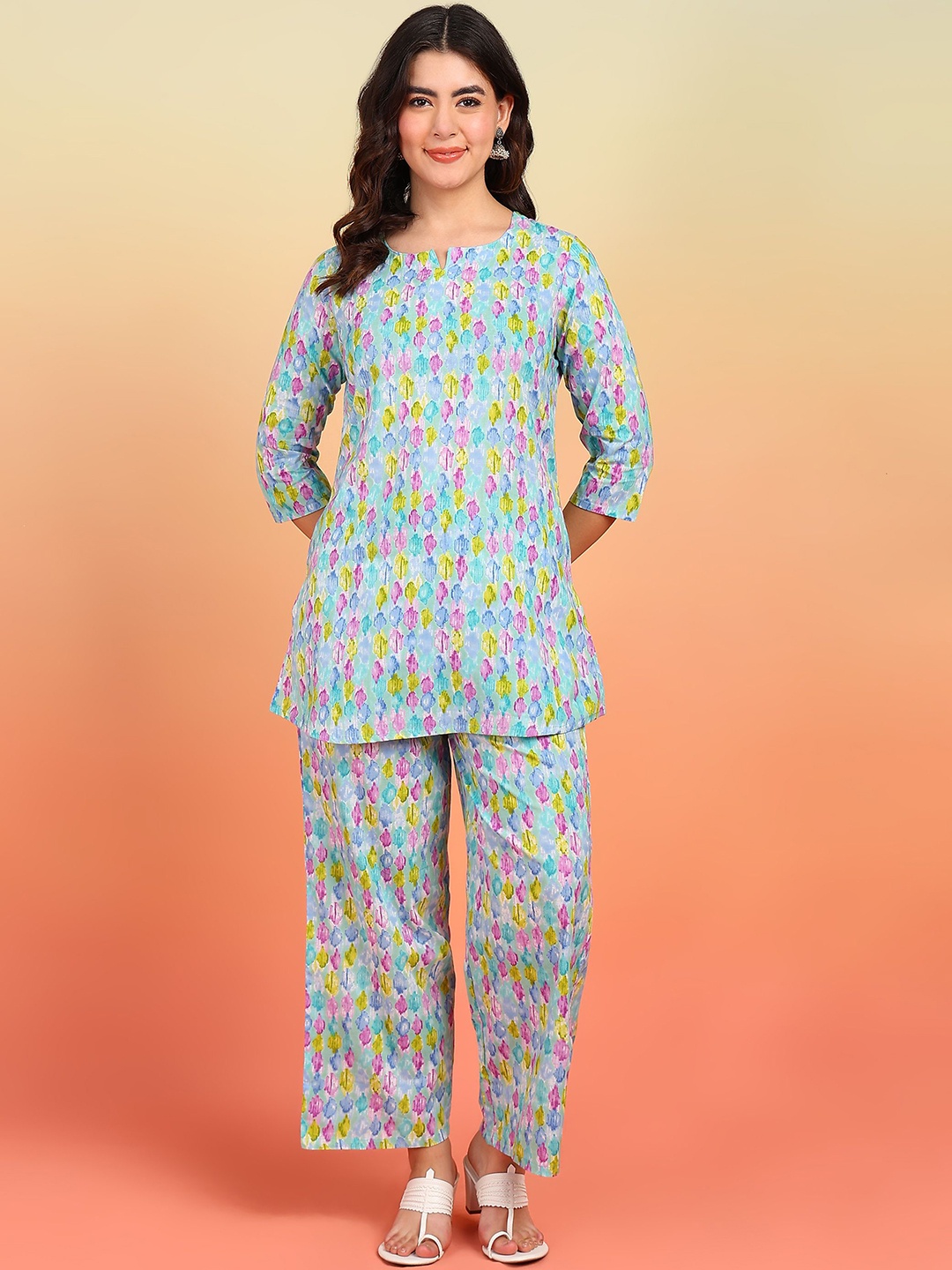 

Label Ceres V-Neck Printed Tunic & Trouser Co-Ords, Blue