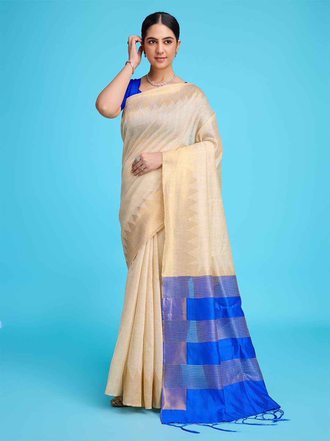 

Kriyansh Woven Design Zari Pure Linen Banarasi Saree, Blue